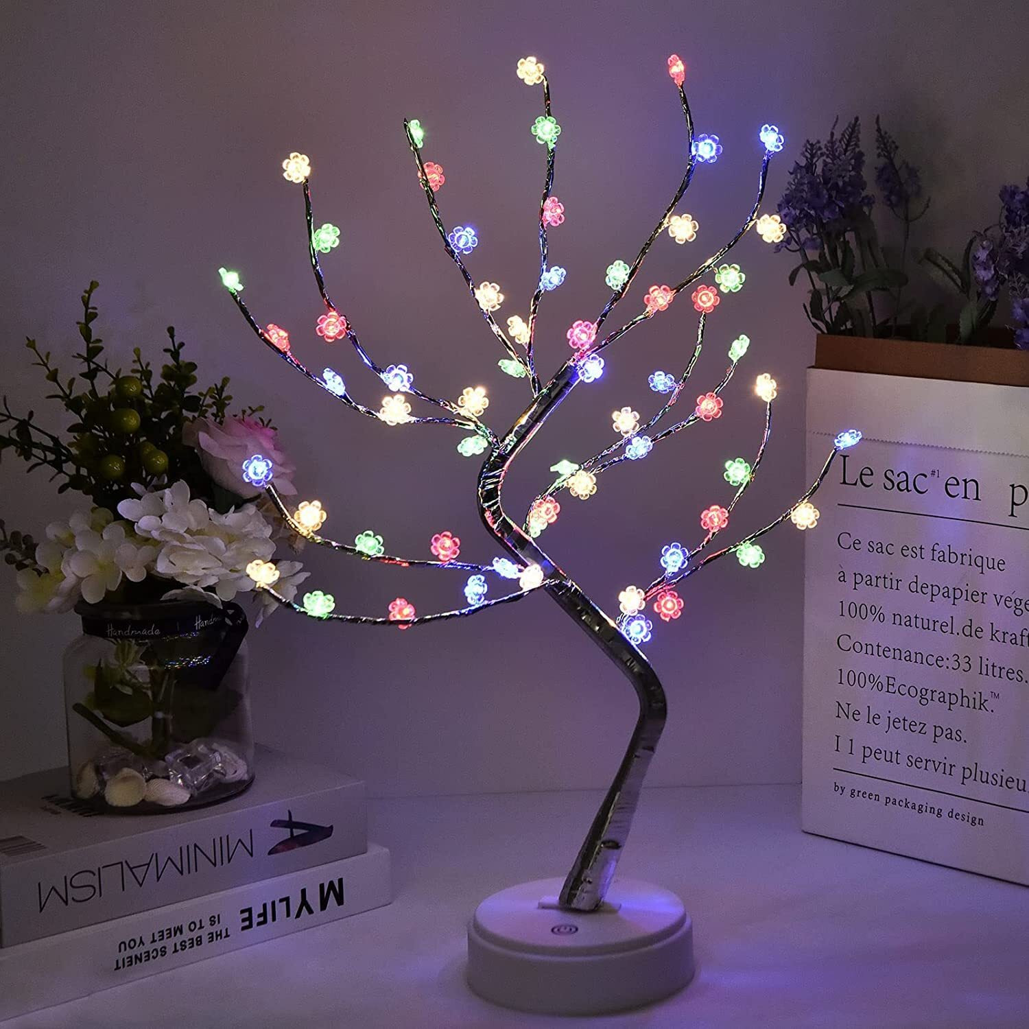 Nisco 20 Artificial Lighted Tree Lamp with 60 LED Cherry Blossom Bonsai Tree Lights - USB/Battery Operated Touch Switch, for Bedroom Diwali Christmas Indoor Decoration Lights (Multi-Color)