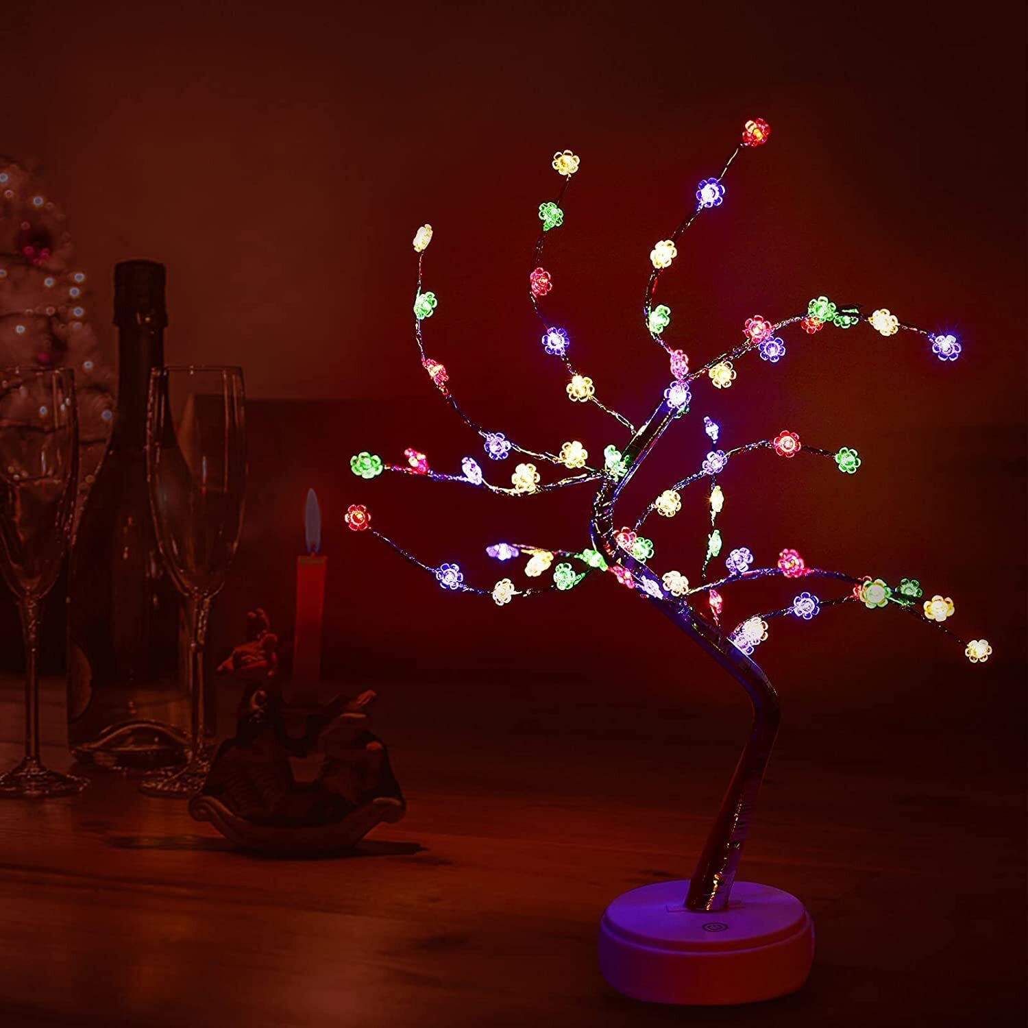 Nisco 20 Artificial Lighted Tree Lamp with 60 LED Cherry Blossom Bonsai Tree Lights - USB/Battery Operated Touch Switch, for Bedroom Diwali Christmas Indoor Decoration Lights (Multi-Color)
