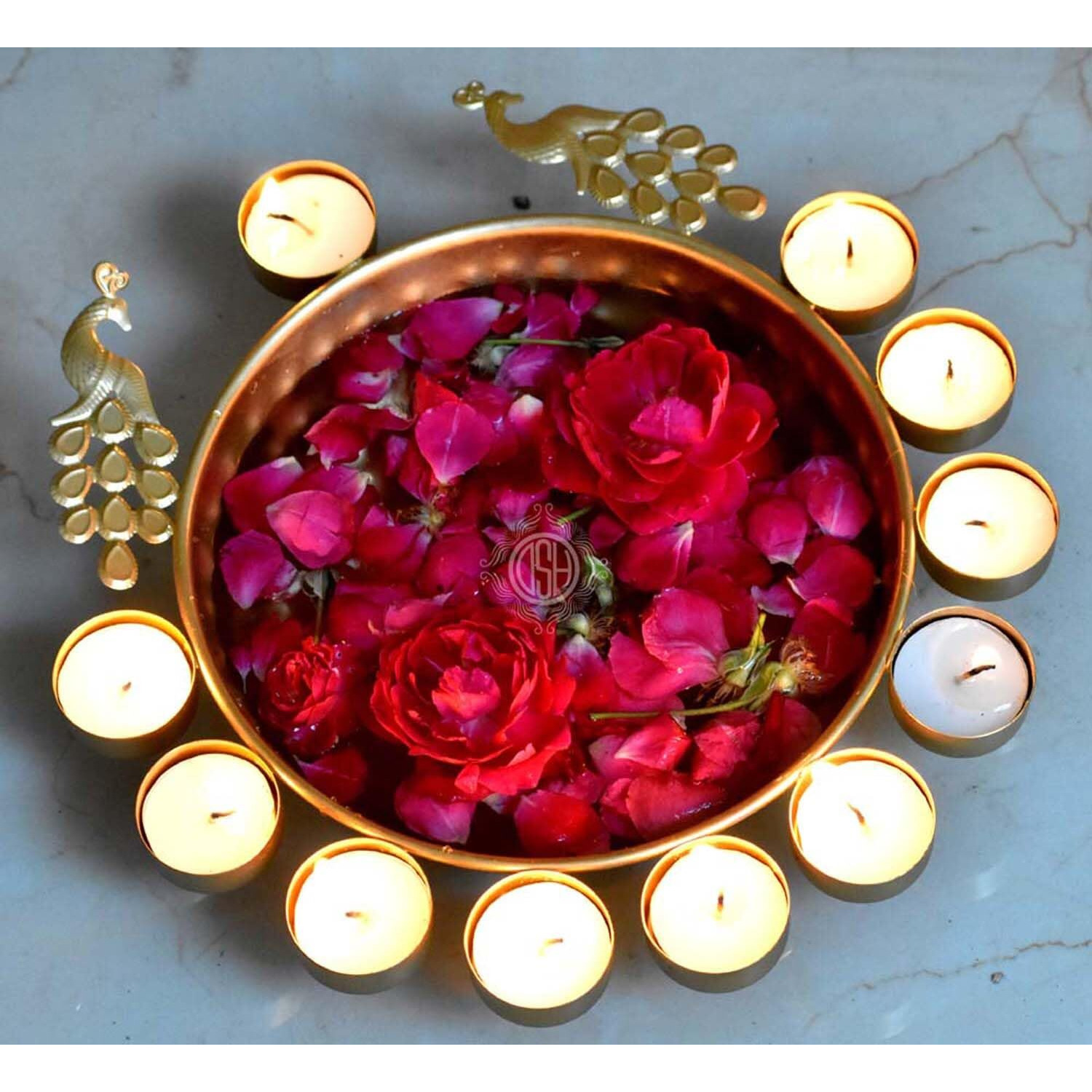 DSH Urli Bowl Handcrafted Bowl for Flowers and T- Light Candles Table Decor Diwali Home Decor Decoration. (Peacock Urli).