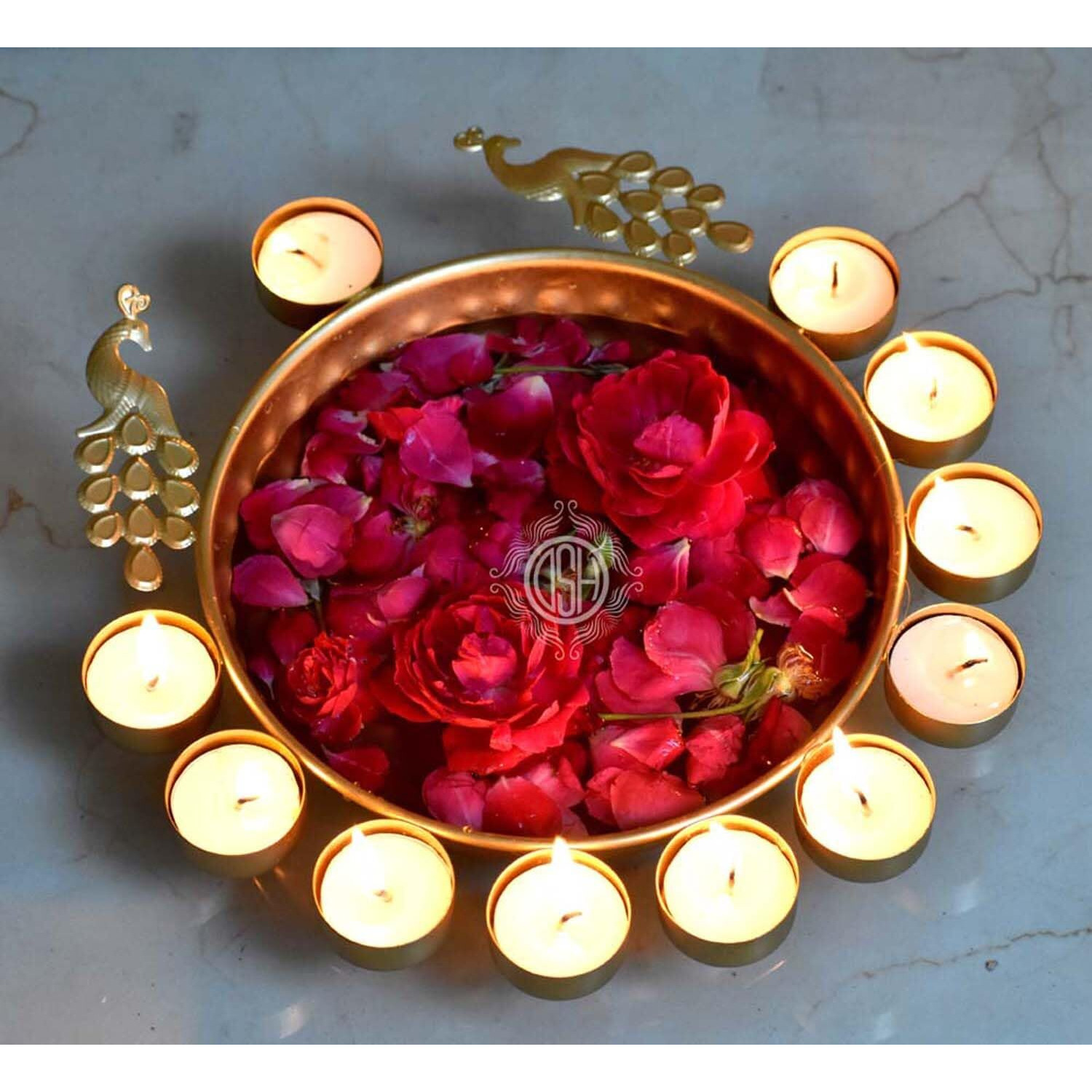 DSH Urli Bowl Handcrafted Bowl for Flowers and T- Light Candles Table Decor Diwali Home Decor Decoration. (Peacock Urli).