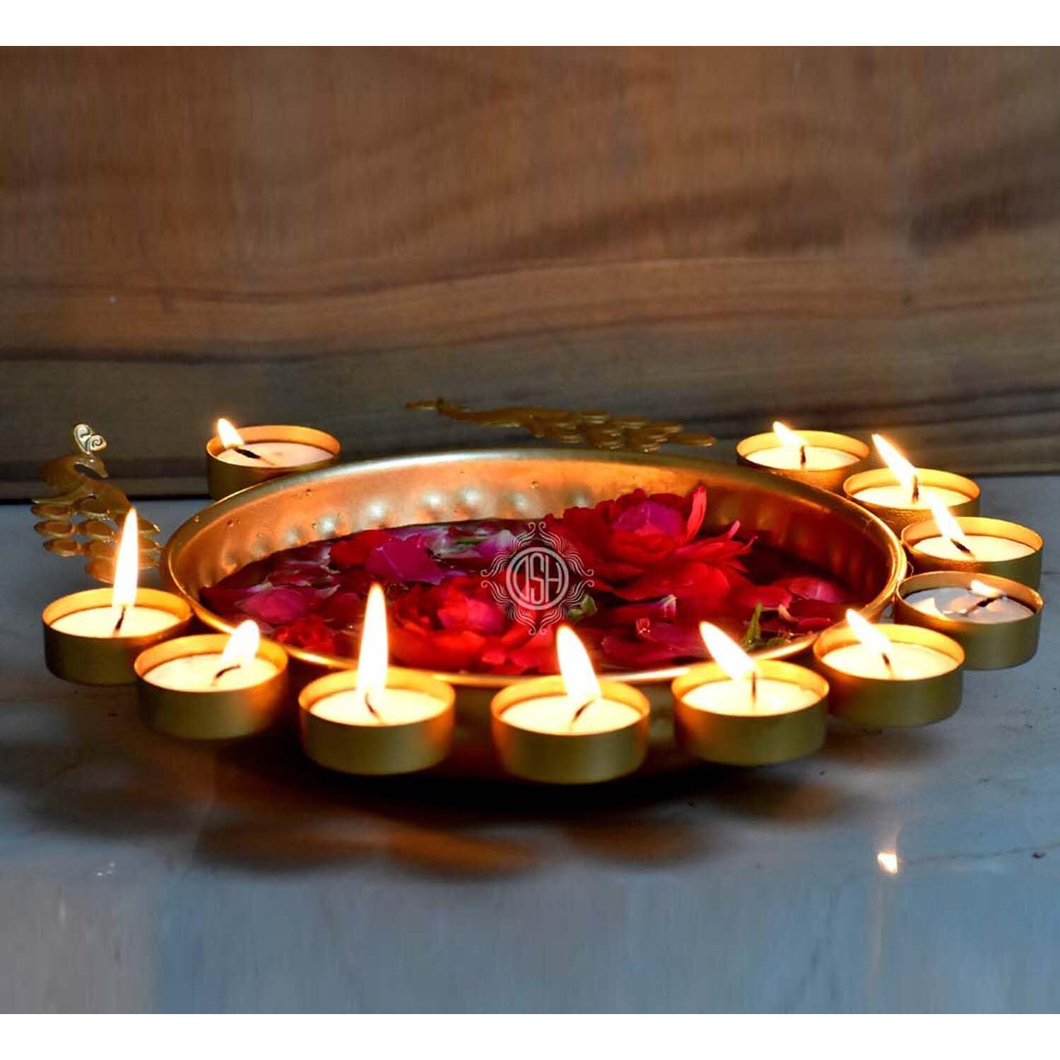 DSH Urli Bowl Handcrafted Bowl for Flowers and T- Light Candles Table Decor Diwali Home Decor Decoration. (Peacock Urli).