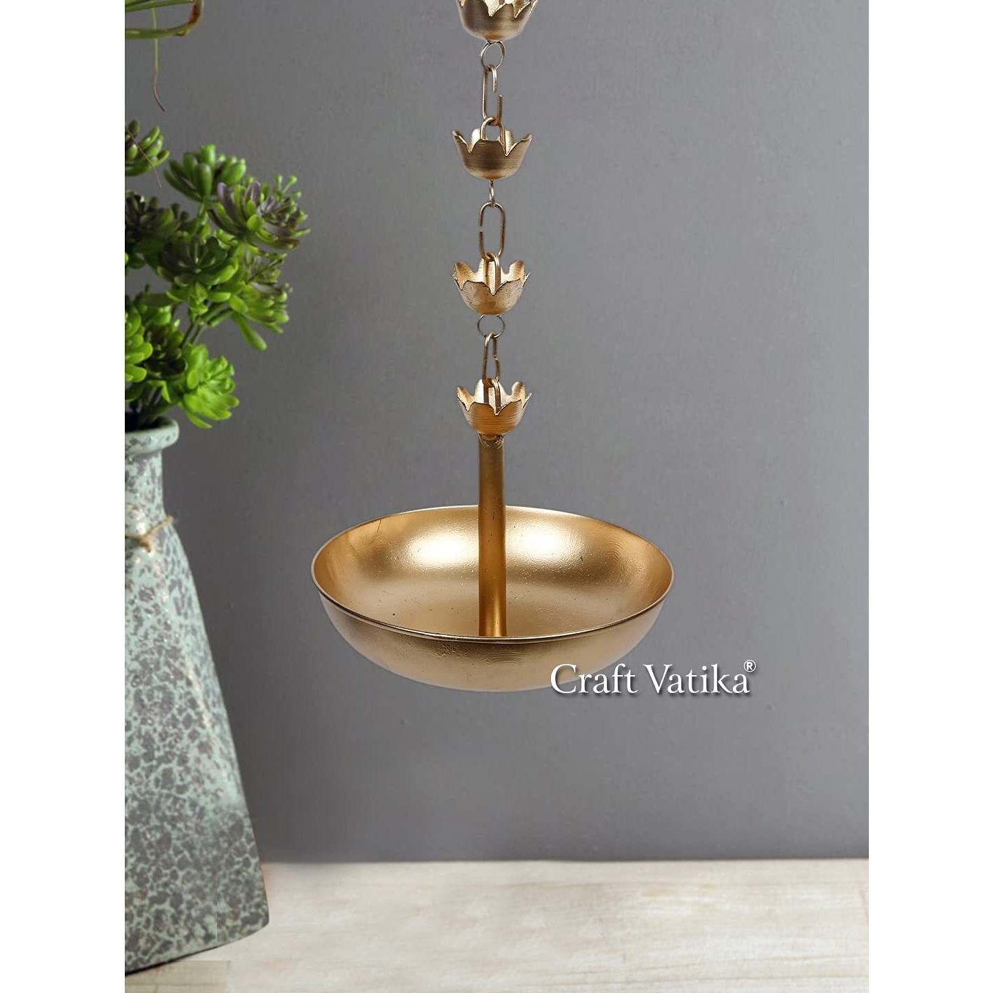 CraftVatika Hanging Urli Bowl Showpiece for Flowers & Floating Candles Decorative Traditional Bowl Home Diwali Decoration Items & Diwali Gifts for Family and Friends Corporate Office Employees.
