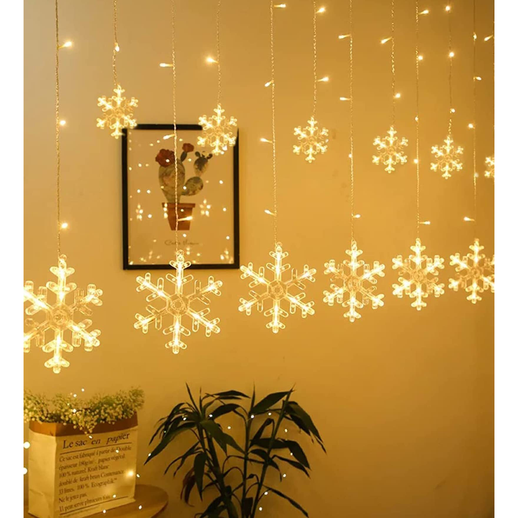 The Purple Tree Plastic Christmas Snowflake Led Curtain Lights For Window, Festive, 2.5 M, (6+6, Pack Of 1) Warm White Light, Diwali Lights, Lights For Diwali 8.2 meter