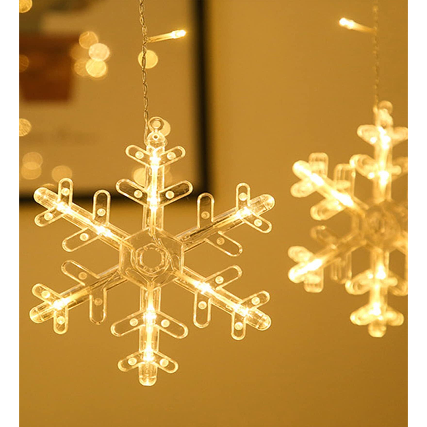 The Purple Tree Plastic Christmas Snowflake Led Curtain Lights For Window, Festive, 2.5 M, (6+6, Pack Of 1) Warm White Light, Diwali Lights, Lights For Diwali 8.2 meter