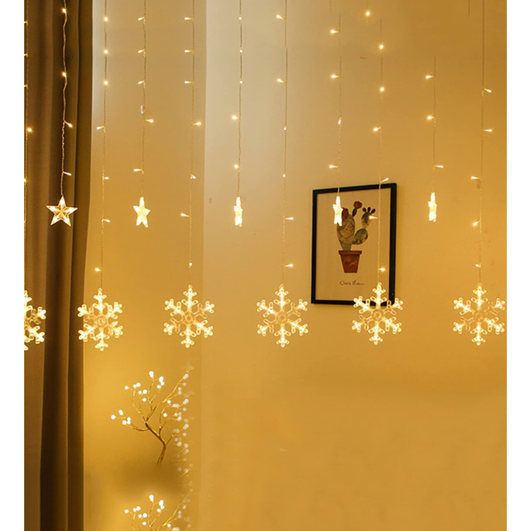 The Purple Tree Plastic Christmas Snowflake Led Curtain Lights For Window, Festive, 2.5 M, (6+6, Pack Of 1) Warm White Light, Diwali Lights, Lights For Diwali 8.2 meter