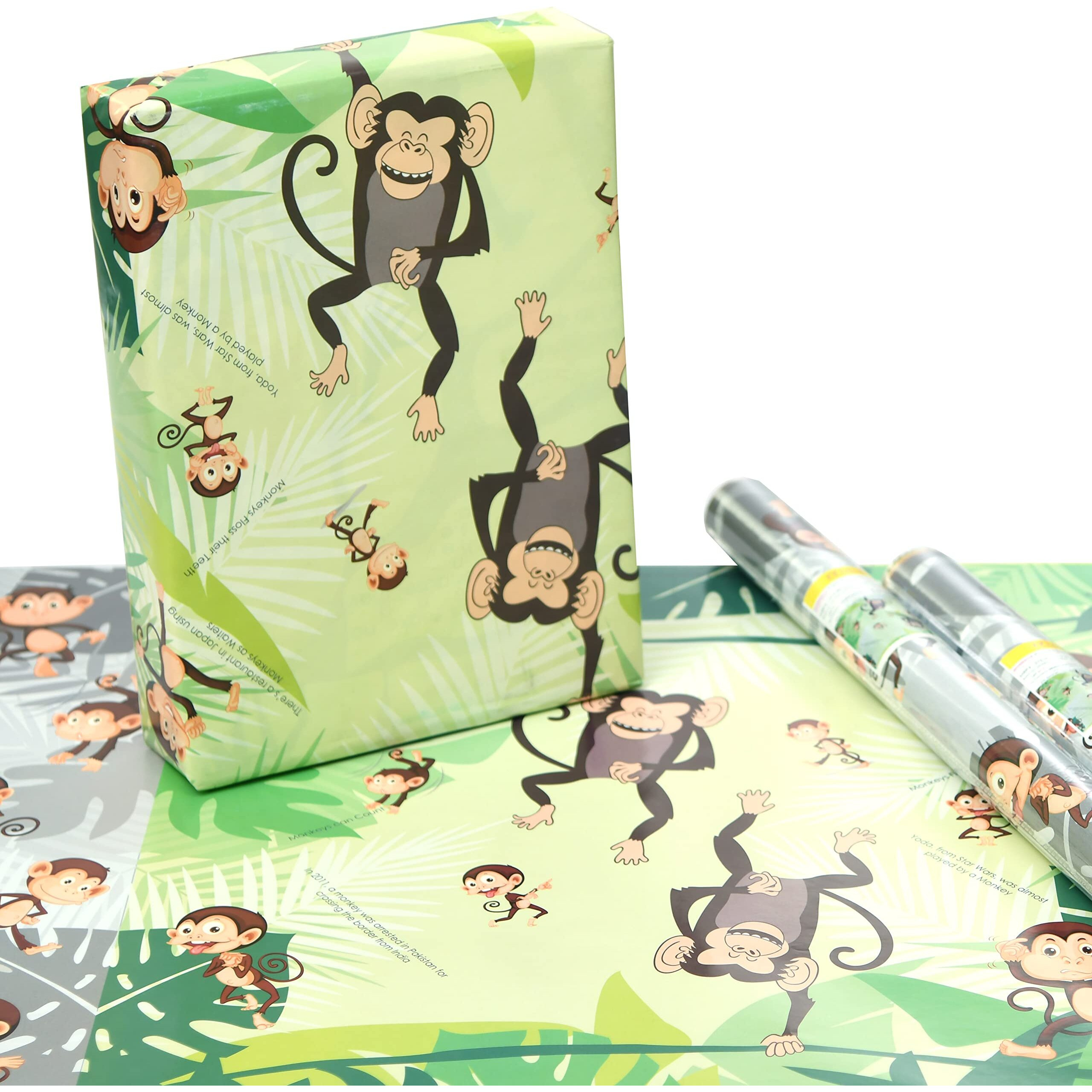 eVincE Animal Series Monkey Gift Wrapping Paper for kids birthday | Jungle Theme party dcor and return gifting ideas | 5 sheets of neutral Pattern for all occasions | Diwali Rakshabandhan gifts