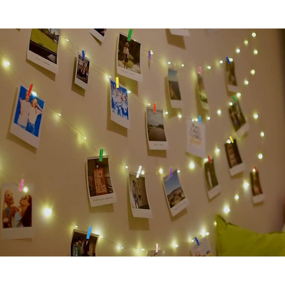 Nisco Photo Clip String Lights 32Ft - 100 LED Fairy Lights with 20 Colour Clips for Hanging Pictures, USB & 3AA Battery Powered Photo Light Best for Photographs-Perfect For Diwali Christmas Wall Decor
