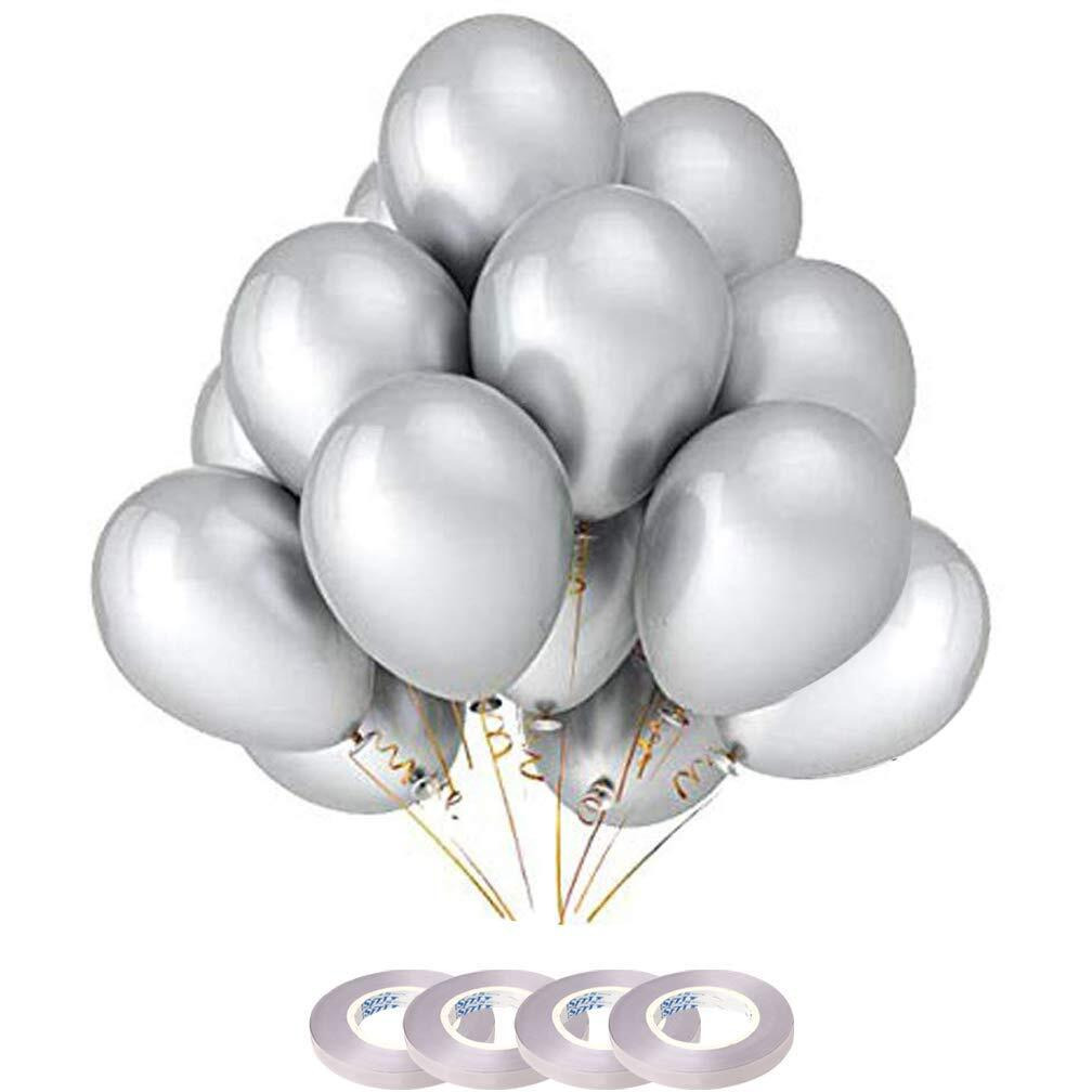 AMFIN 10 Inch (Pack Of 100) Silver Metallic Balloons for Birthday Decoration , Frozen Theme Party Decoration Items , Decoration for Weddings , Engagement , Baby Shower Decoration Items , 1st Birthday Party Decoration Items , Anniversary Party , Bachelors Party , Office Party , Diwali , New Year Party , Christmas Decoration Items