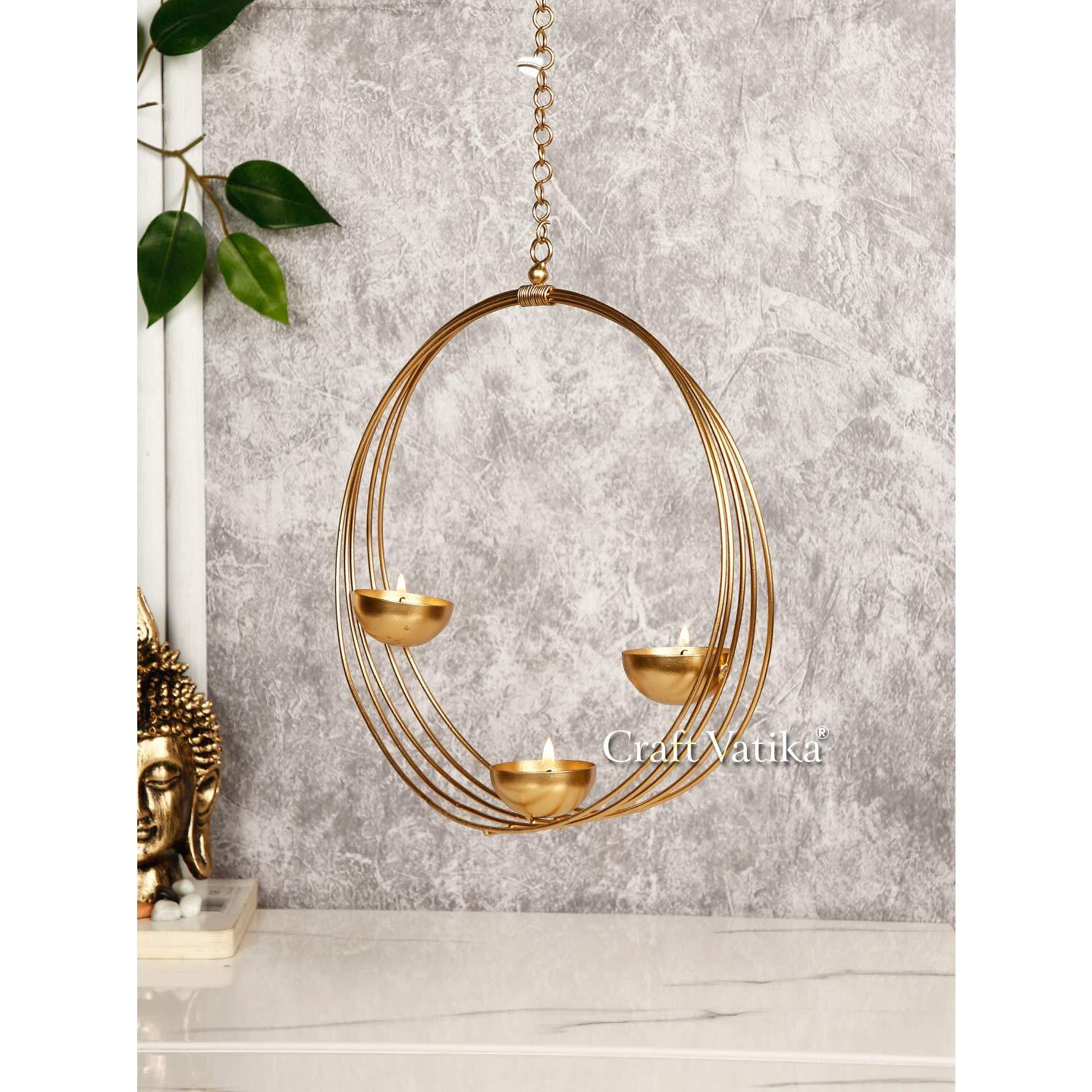 CraftVatika Wall Hanging Candle Holder for Home Decoration Tealight Candle Holder Stand Metal Wall Hanging Mounted Living Room Indoor Outdoor Festive Occasion Diwali Decoration Items