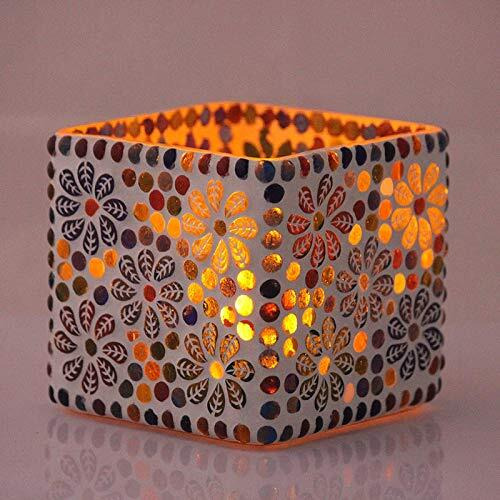The Purple Tree Glass Sqaure Mosaic Tealight Candle Holders (Pack of 2 Diwali Candle Holder, Mosaic Tealight Holder, Diwali Gift, Best Gift For Diwali, Diwali Decoration T89