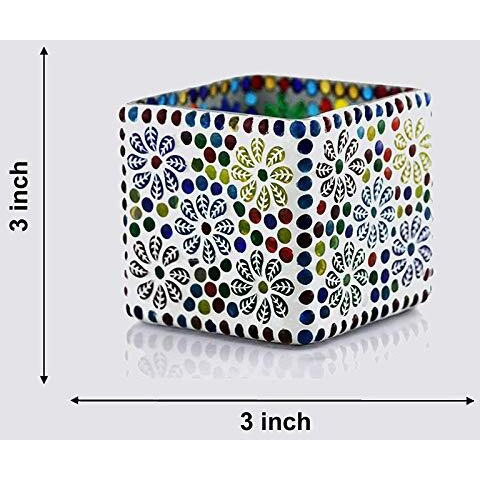 The Purple Tree Glass Sqaure Mosaic Tealight Candle Holders (Pack of 2 Diwali Candle Holder, Mosaic Tealight Holder, Diwali Gift, Best Gift For Diwali, Diwali Decoration T89
