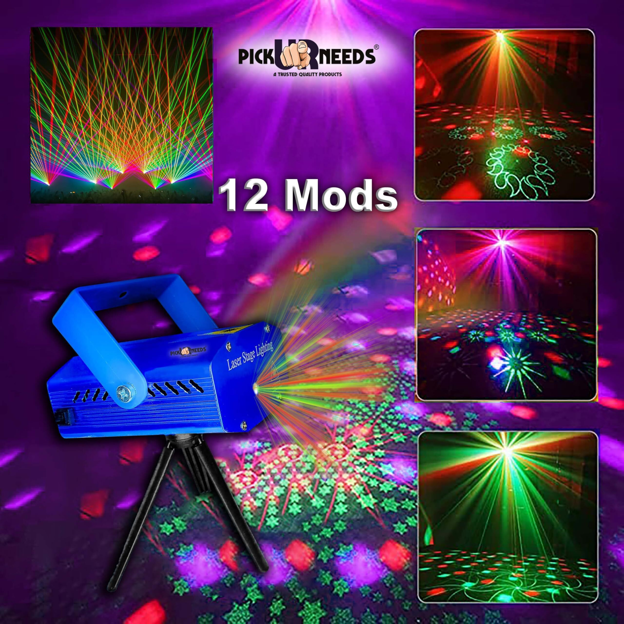 Pick Ur Needs Mini Stage Lighting Projector Sound Activated Flash Strobe for Party and Diwali Decoration (Multicolor) (Laser 12D Light)