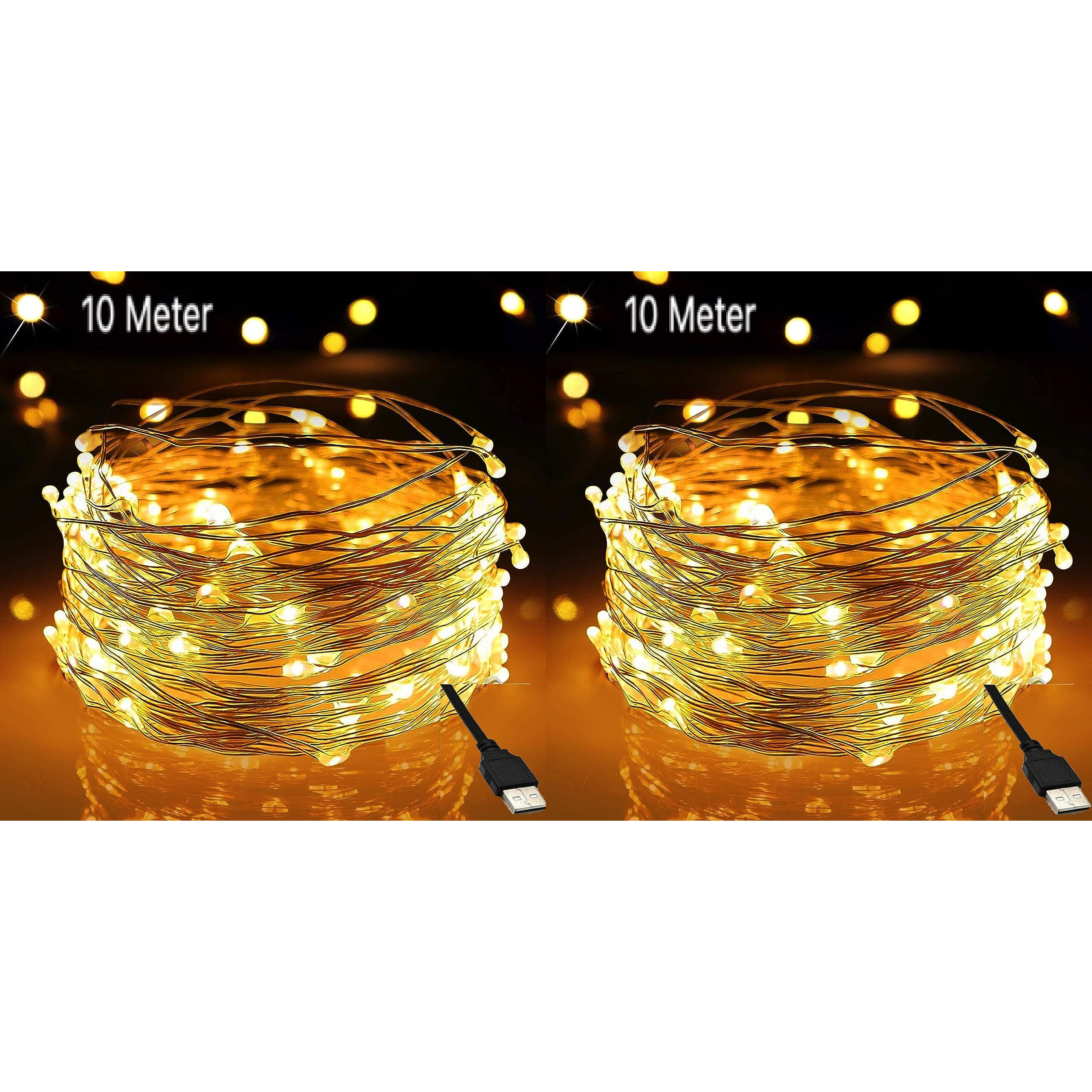 Groeien Pack of 2 Copper 10 Meter Fairy String Lights with USB Powered Led Light for DIY, Decor, Diwali, Christmas