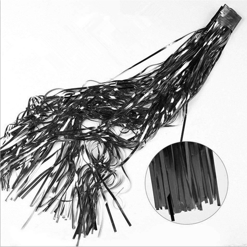 AMFIN ( Pack of 4 2.5 x 6 Feet Black Metallic Fringe Curtains for Engagement, Baby Shower, 1st Birthday, Wedding Anniversary, Diwali Decorations/Home Decor Curtain