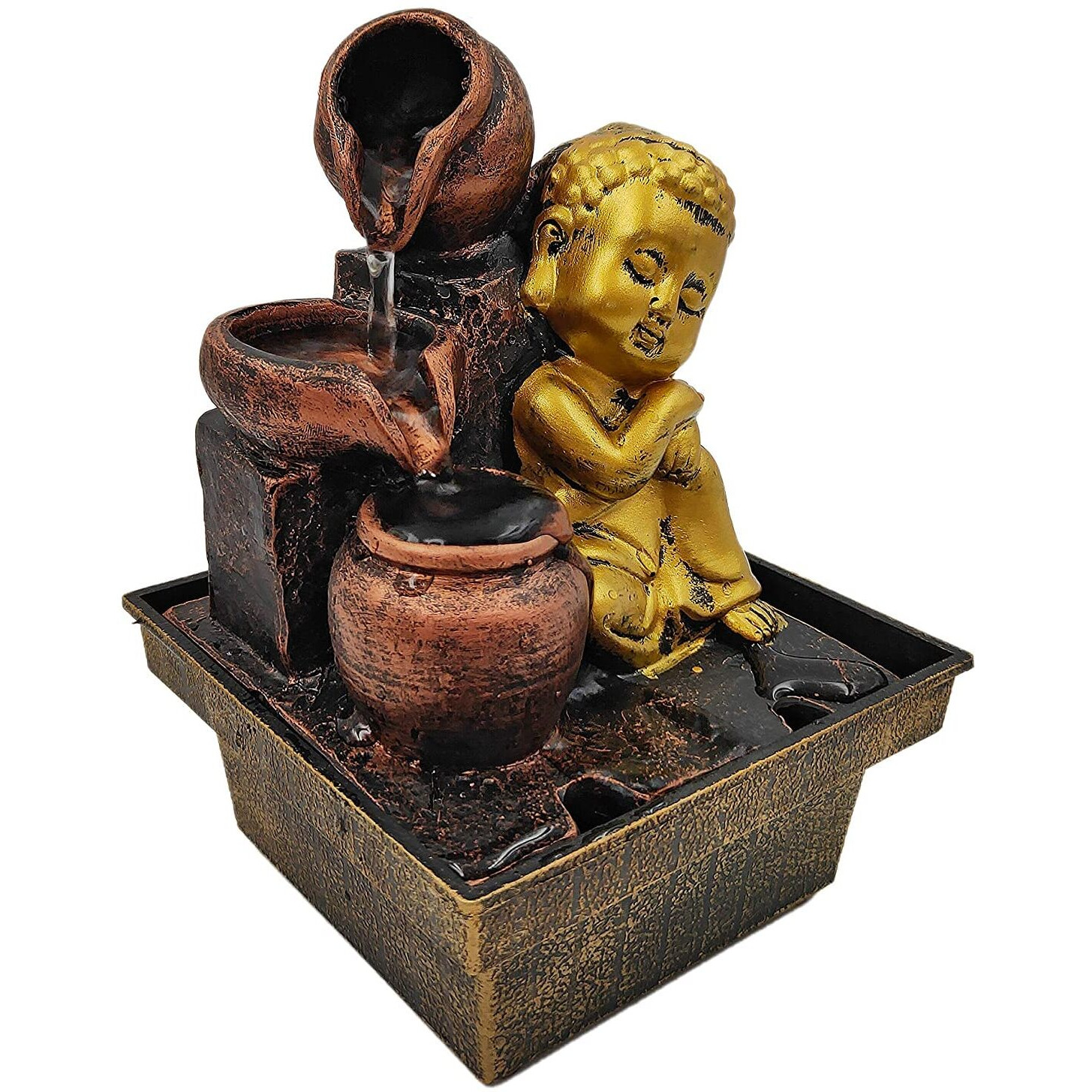GTC Beautiful Lord Buddha Mini Waterfall Fountain Show with Electric Water Pump for Home Decoration for Diwali birthday anniversary showpiece for Drawing Room Living Room (Brown, 1718)