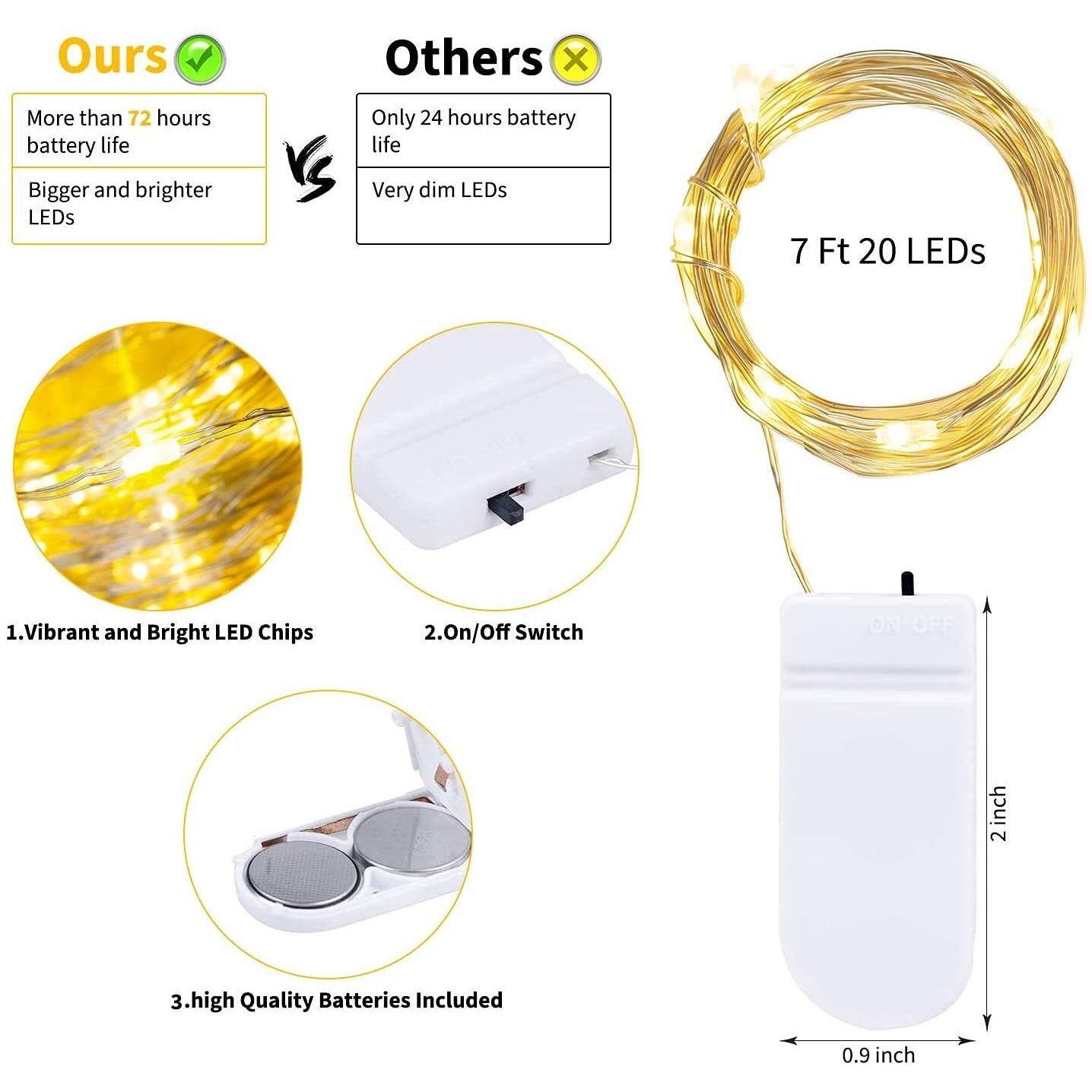Infiprises Pack of 2 - 20 LED 2 Meter Battery Powered Decoration Starry String Lights Operated by 2 x CR2032 with Large Beads Silver Wire for DIY - Diwali Christmas Lights Festival Rice Light