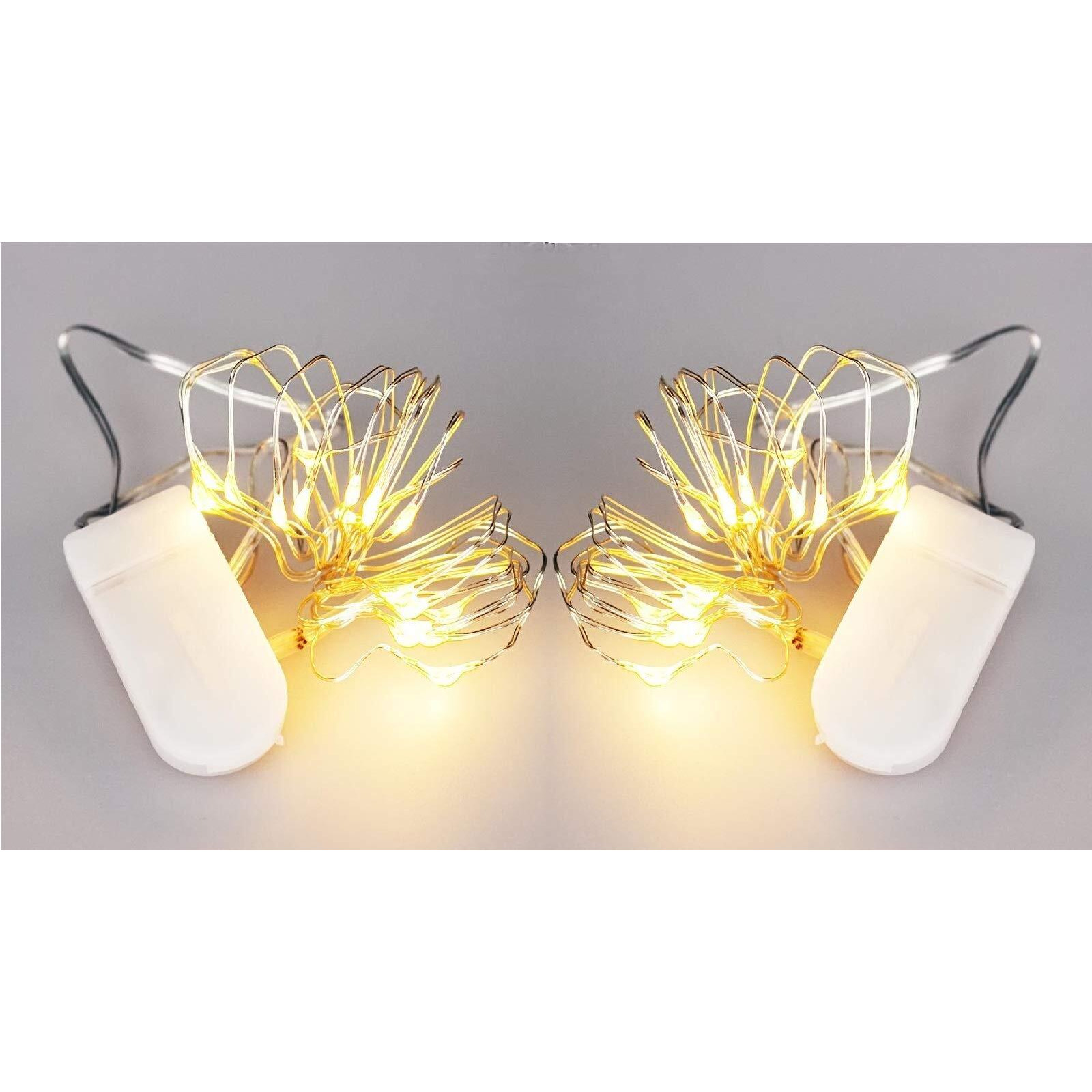 Infiprises Pack of 2 - 20 LED 2 Meter Battery Powered Decoration Starry String Lights Operated by 2 x CR2032 with Large Beads Silver Wire for DIY - Diwali Christmas Lights Festival Rice Light
