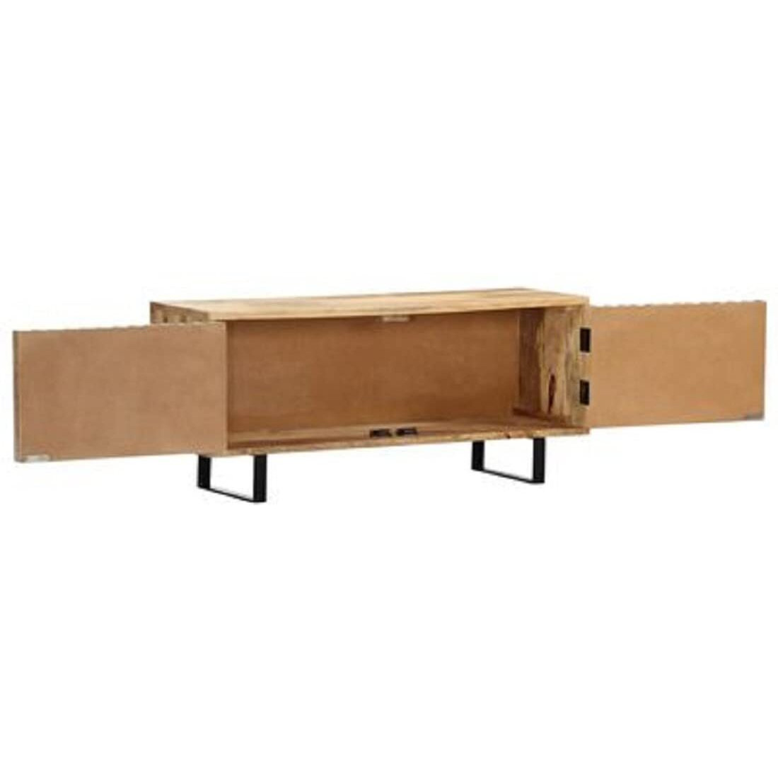 SMAART CRAAFTS Grove Solid Wood TV Unit for Living Room | Premium 2 Door TV Cabinet for Home | Mango Wood, Natural Finish | Entertainment Unit with Iron Legs| Diwali Decorations