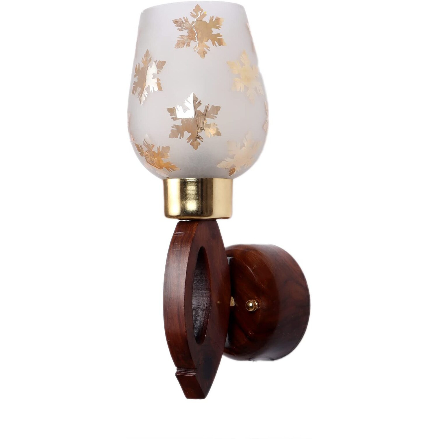 Green House Handmade Sheesham Wood Wall Light Lamp | Modern Fancy Light | Gold Leaf Printed Glass | E27 Bulb Holder(Bulb not Included) | Diwali Decor | Bedroom, Living Room, Dining Room, Hallway
