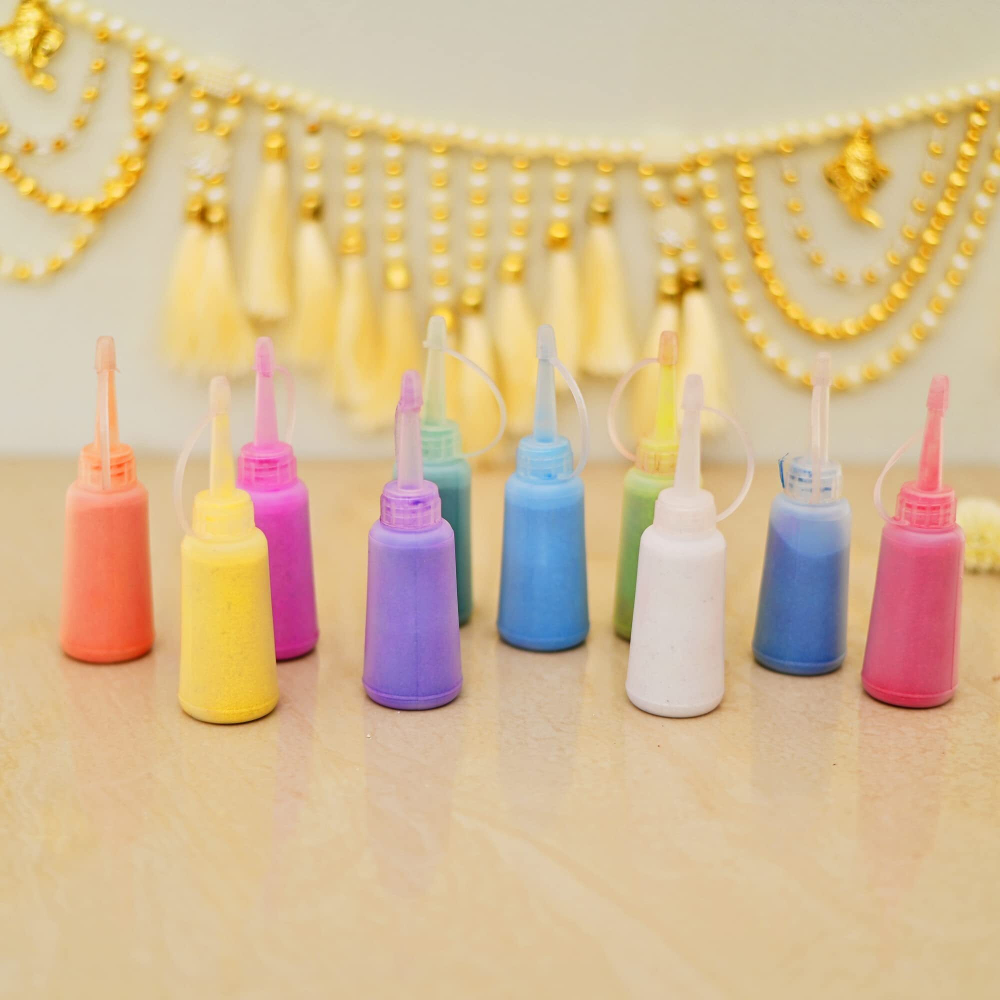 Set of 10 Rangoli Colour Powder Squeeze Bottles| Rangoli Making Kit | Kolam Rangoli Powder for Floor Diwali Decoration Items for Home