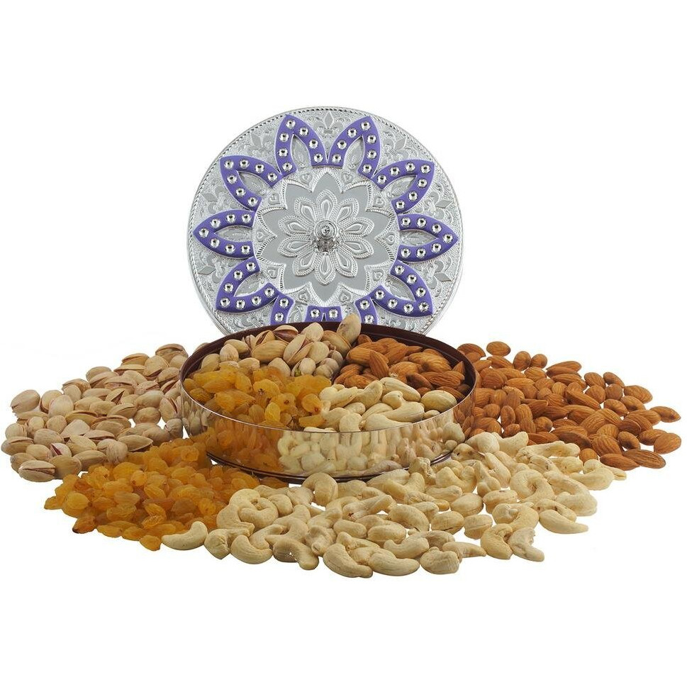 Shivram Peshawari & Bros Diwali Special Dry Fruit Silver Box 200 Grams-elite
