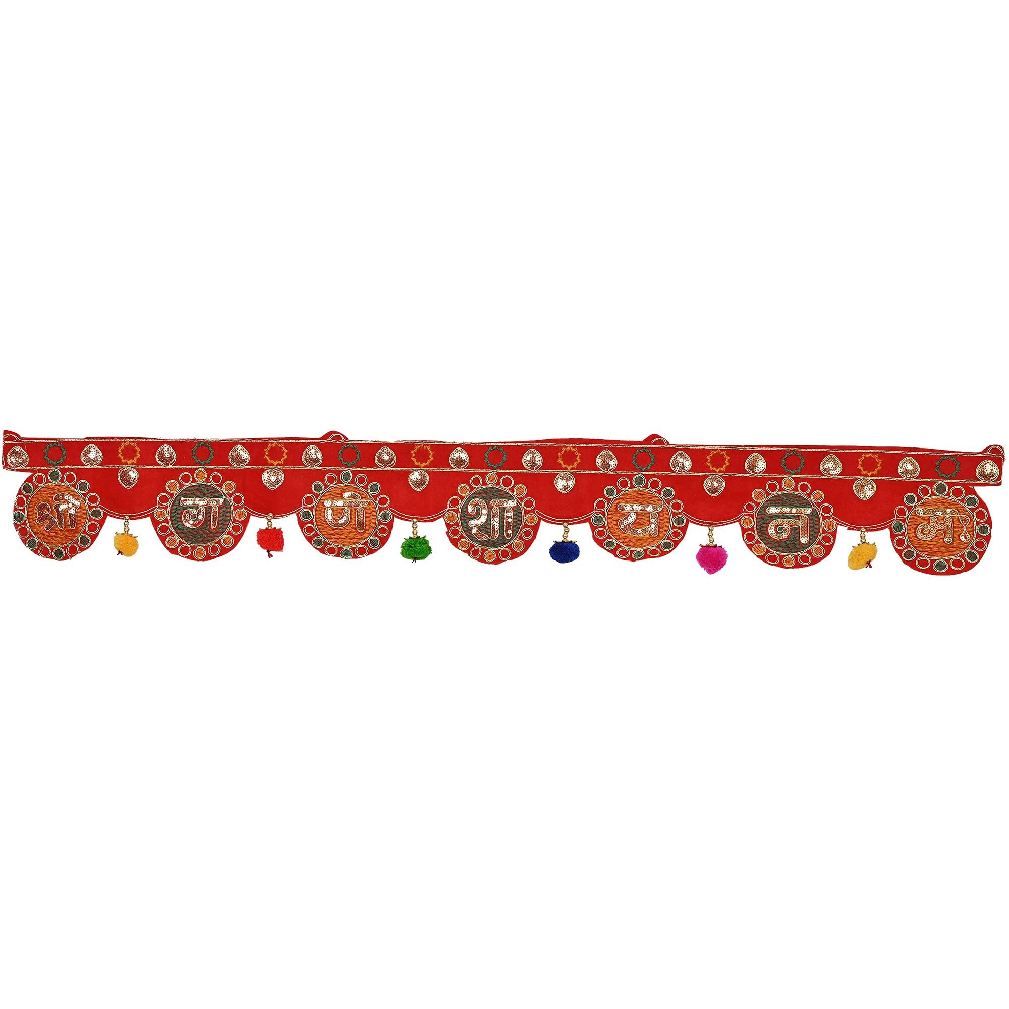 CraftVatika Velvet Toran for Door Hanging,Entrance Diwali,Navratri Bandarwal,Bandhanwar for Pooja Temple Home Decoration Handmade Pompom,Toranam for Pongal Onam Multicolor (37 Inches x 5 Inches)