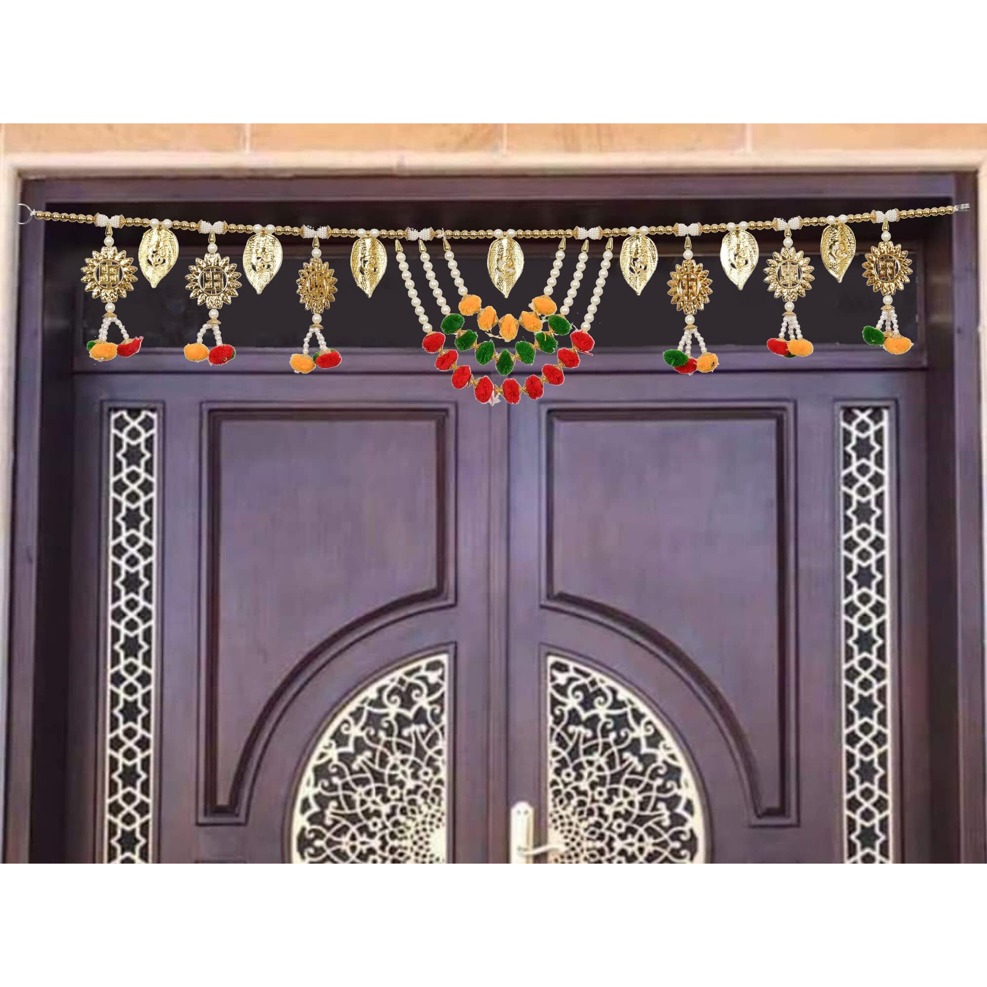 CraftVatika Door Hanging Toran Diwali Home Decoration Pooja Temple Decor Ganesha Swastik Design Toran (Size 37 Inches X 7 Inches), Multicolour