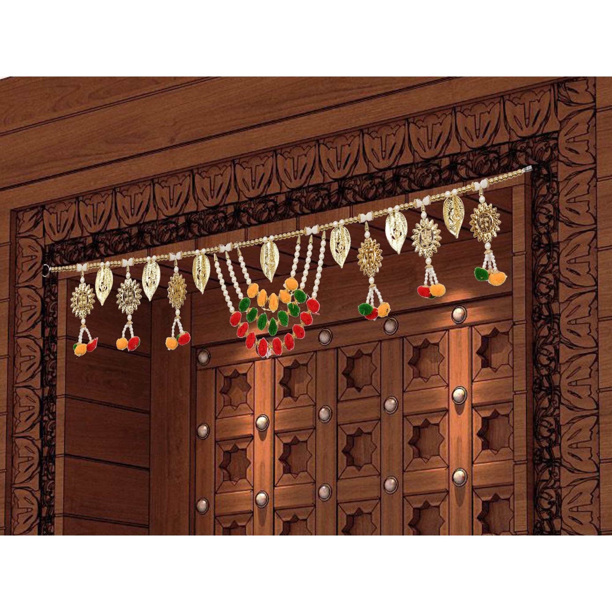 CraftVatika Door Hanging Toran Diwali Home Decoration Pooja Temple Decor Ganesha Swastik Design Toran (Size 37 Inches X 7 Inches), Multicolour