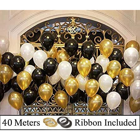 AMFIN 10 Inch Beautiful Royal Metallic Balloons for Weddings, Engagement, Baby Shower, 1st Birthday, Anniversary Party, Bachelors Party, Office Party, Diwali (100, Black Golden And White)