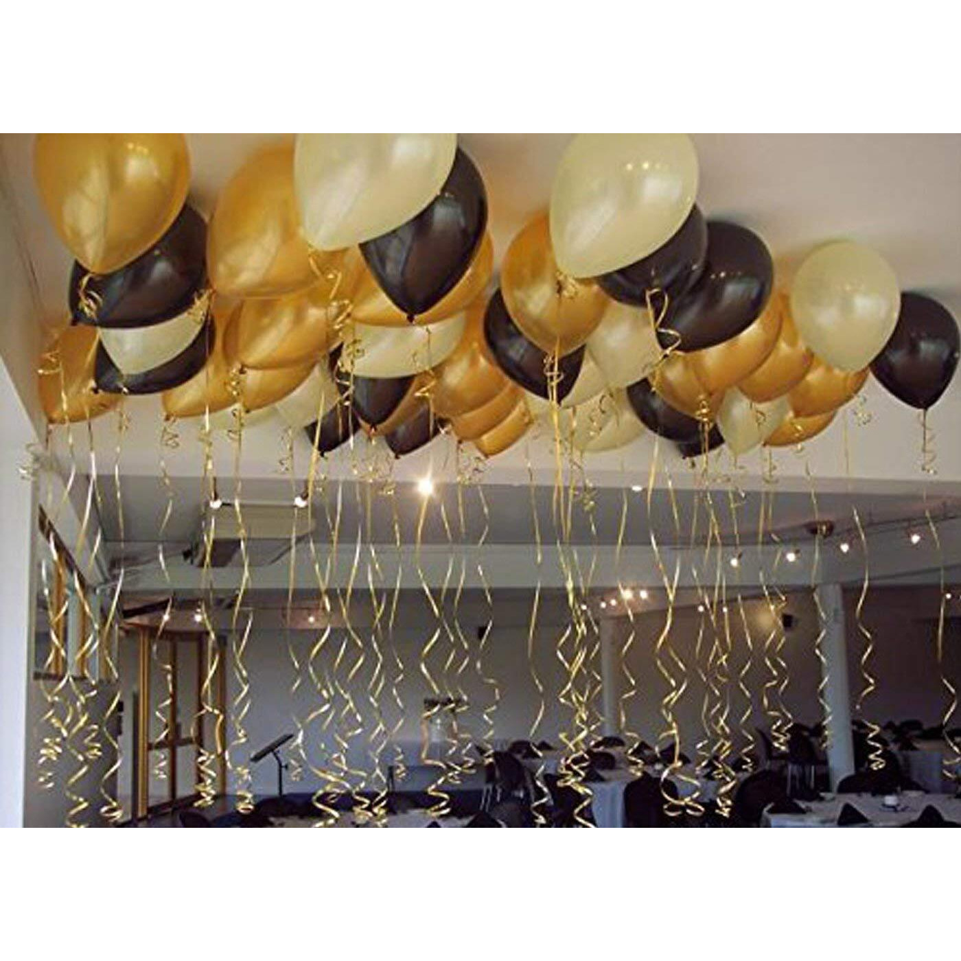 AMFIN 10 Inch Beautiful Royal Metallic Balloons for Weddings, Engagement, Baby Shower, 1st Birthday, Anniversary Party, Bachelors Party, Office Party, Diwali (100, Black Golden And White)