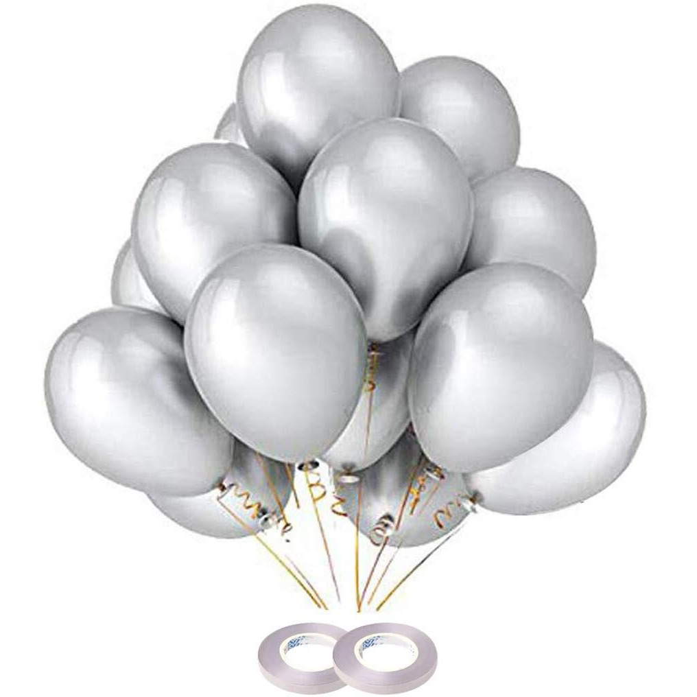 AMFIN 10 Inch (Pack Of 50) Silver Metallic Balloons for Birthday Decoration , Frozen Theme Party Decoration Items , Decoration for Weddings , Engagement , Baby Shower Decoration Items , 1st Birthday Party Decoration Items , Anniversary Party , Bachelors Party , Office Party , Diwali , New Year Party , Christmas Decoration Items