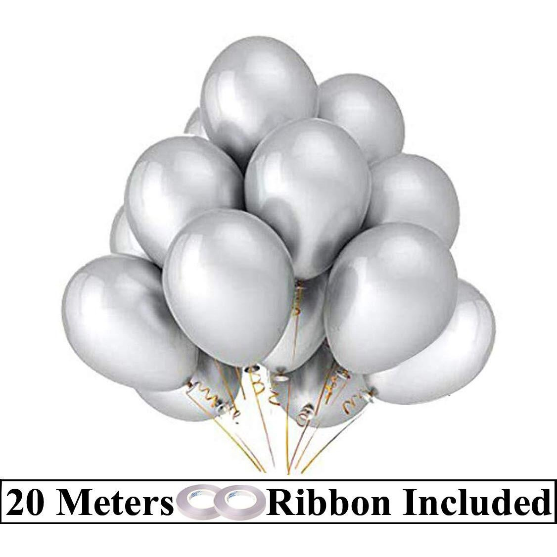 AMFIN 10 Inch (Pack Of 50) Silver Metallic Balloons for Birthday Decoration , Frozen Theme Party Decoration Items , Decoration for Weddings , Engagement , Baby Shower Decoration Items , 1st Birthday Party Decoration Items , Anniversary Party , Bachelors Party , Office Party , Diwali , New Year Party , Christmas Decoration Items