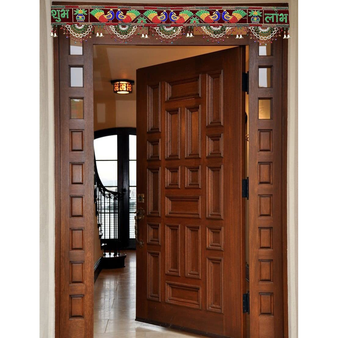 Saugat Traders Bandarwal Toran For Entrance Door Main Door Shubh Labh Fancy Peacock Design Traditional Toran Diwali Puja Mandir Decoration Vintage Velvet Vandanwar (3 Feet, 95 Cm, Multicolor)