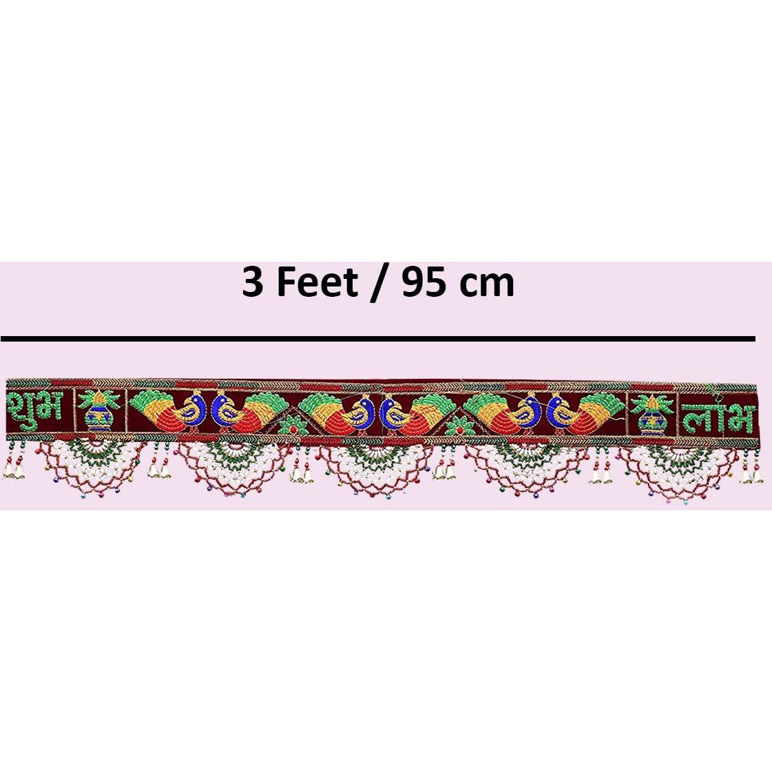 Saugat Traders Bandarwal Toran For Entrance Door Main Door Shubh Labh Fancy Peacock Design Traditional Toran Diwali Puja Mandir Decoration Vintage Velvet Vandanwar (3 Feet, 95 Cm, Multicolor)