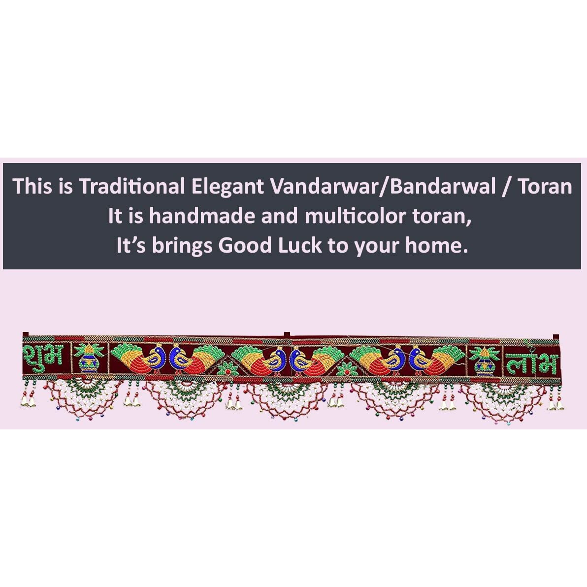 Saugat Traders Bandarwal Toran For Entrance Door Main Door Shubh Labh Fancy Peacock Design Traditional Toran Diwali Puja Mandir Decoration Vintage Velvet Vandanwar (3 Feet, 95 Cm, Multicolor)