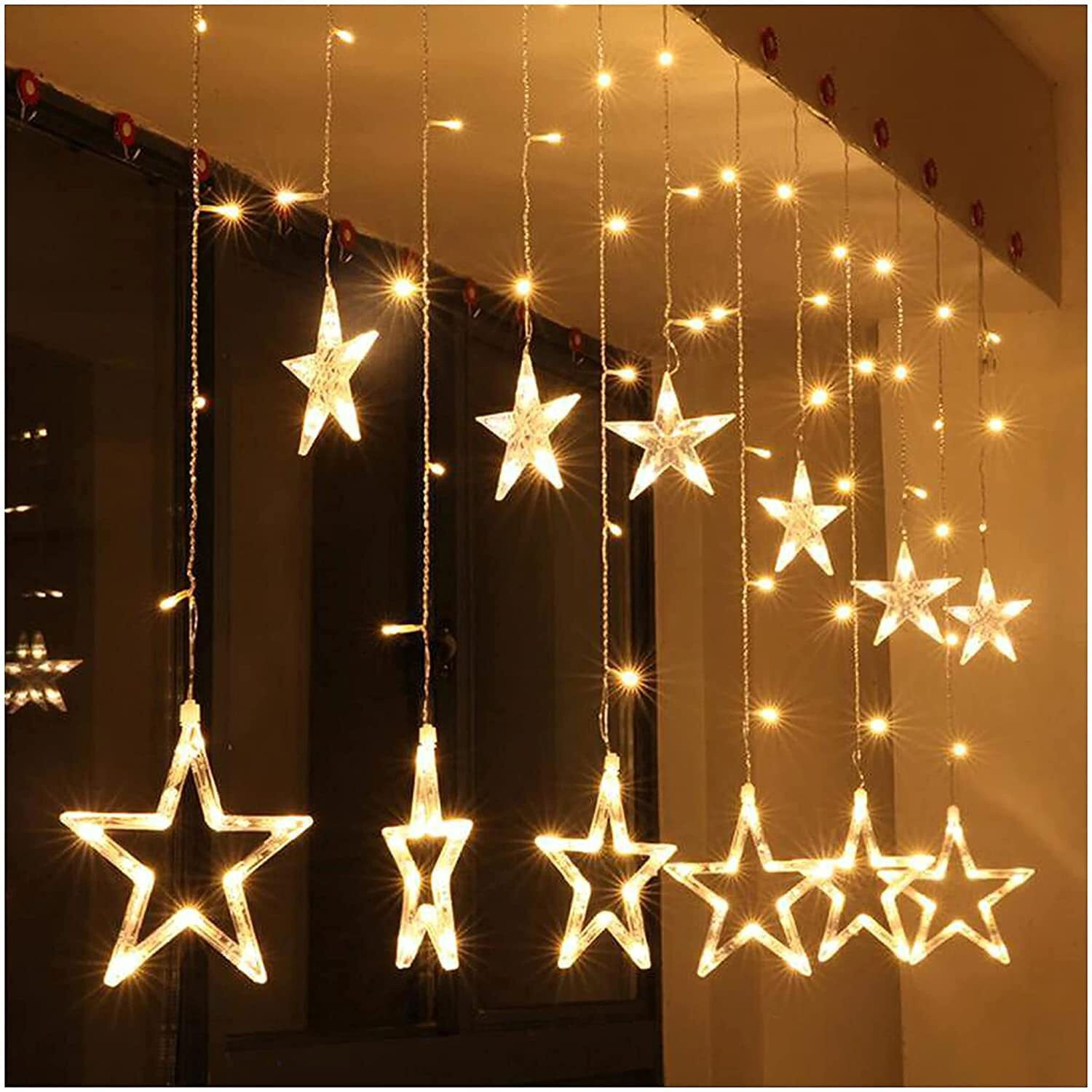 The Purple Tree Decorative Yellow Star Curtain Light for Diwali and Christmas (2.5 m, 1 Set)(Plastic, LED, Corded Electric)