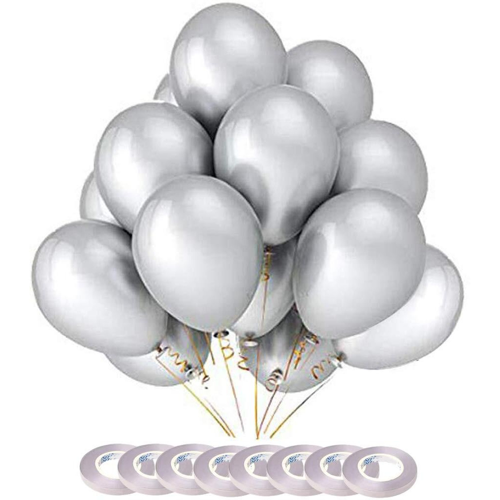 AMFIN 10 Inch (Pack Of 200) Silver Metallic Balloons for Birthday Decoration , Frozen Theme Party Decoration Items , Decoration for Weddings , Engagement , Baby Shower Decoration Items , 1st Birthday Party Decoration Items , Anniversary Party , Bachelors Party , Office Party , Diwali , New Year Party , Christmas Decoration Items