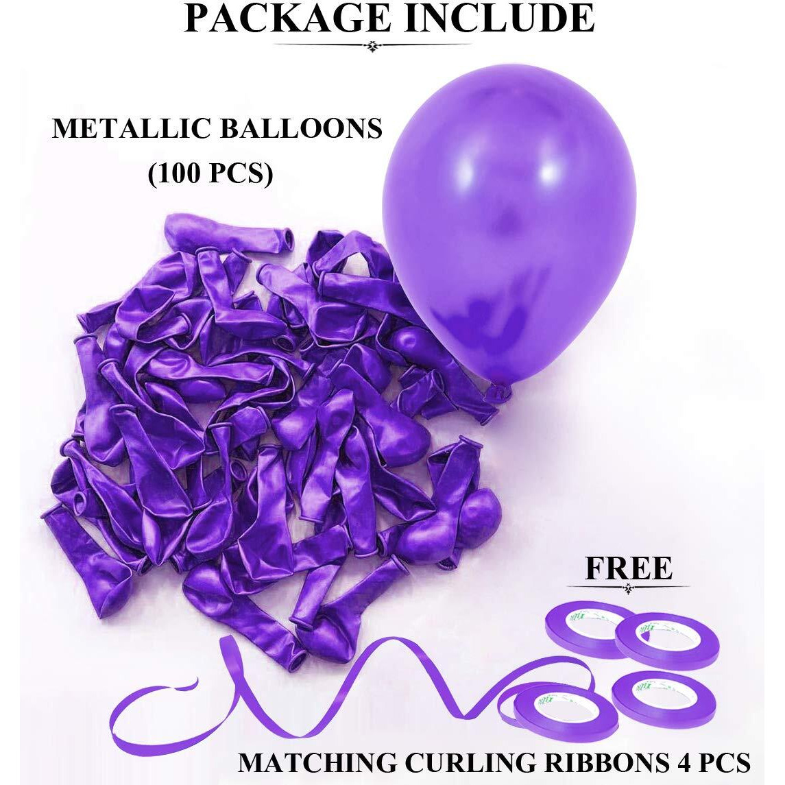 AMFIN 10 Inch (Pack Of 100) Dark Purple Metallic Balloons for Birthday Decoration , Decoration for Weddings , Engagement , Baby Shower Decoration Items , 1st Birthday Party Decoration Items , Anniversary Party , Bachelors Party , Office Party , Diwali , New Year Party , Christmas Decoration Items.