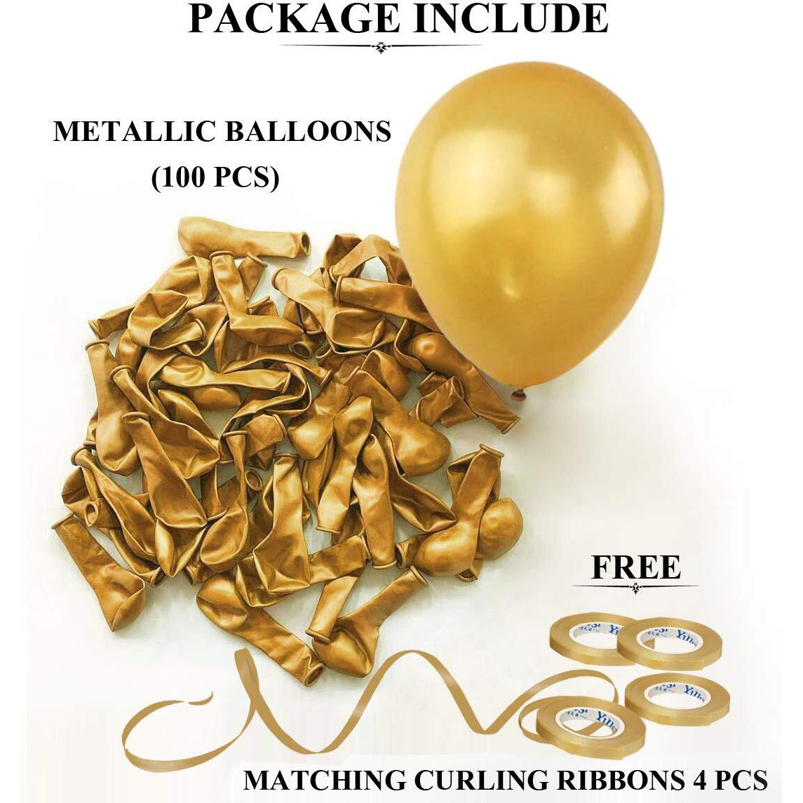 AMFIN 10 Inch (Pack Of 100) Dark Golden Metallic Balloons for Birthday Decoration , Decoration for Weddings , Engagement , Baby Shower Decoration Items , 1st Birthday Party Decoration Items , Anniversary Party , Bachelors Party , Office Party , Diwali , New Year Party , Christmas Decoration Items.