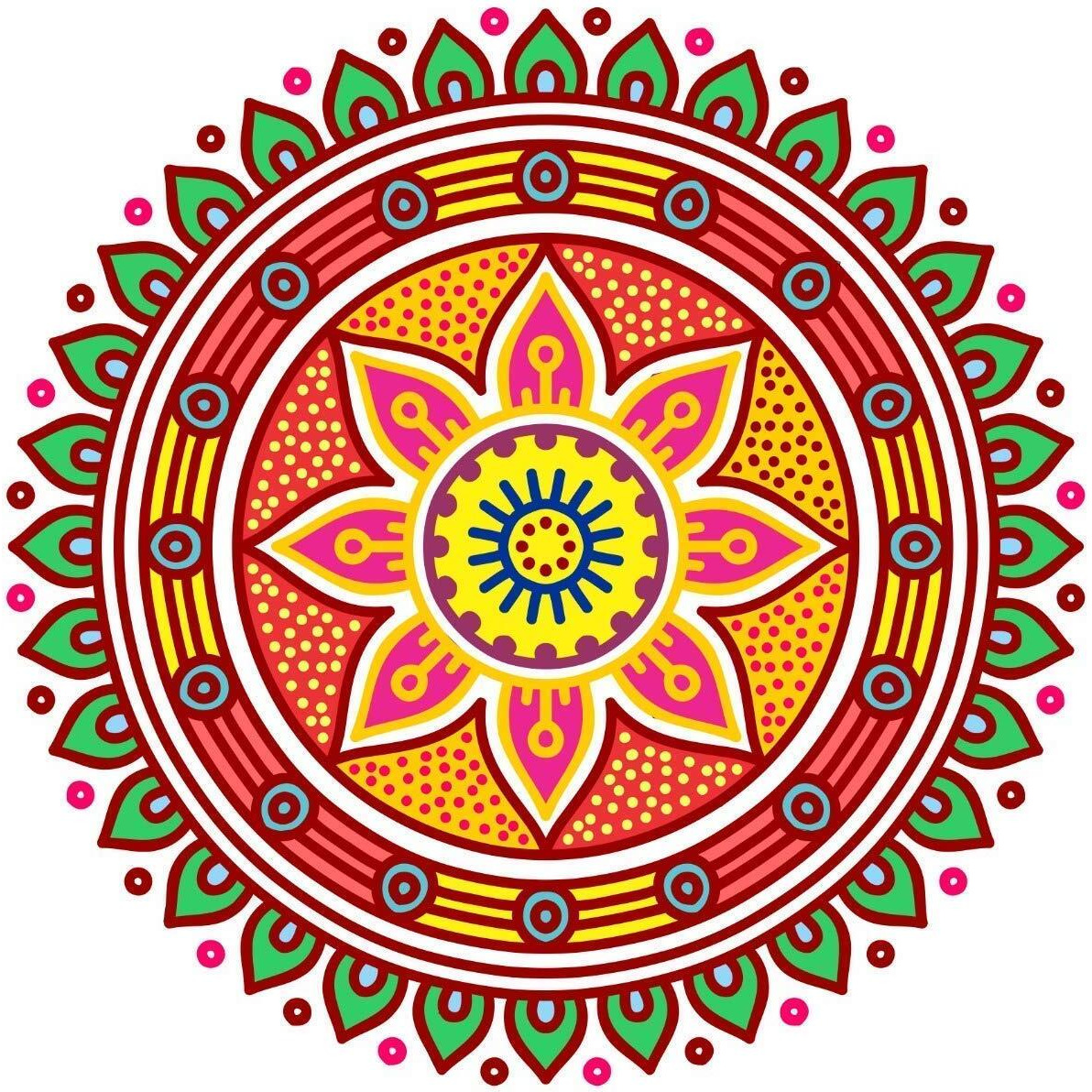 PRINTELLIGENT Diwali Rangoli Sticker PVC Vinyl (Floor/Table Sticker) 60cm X 60cm Multi design. (Design B)