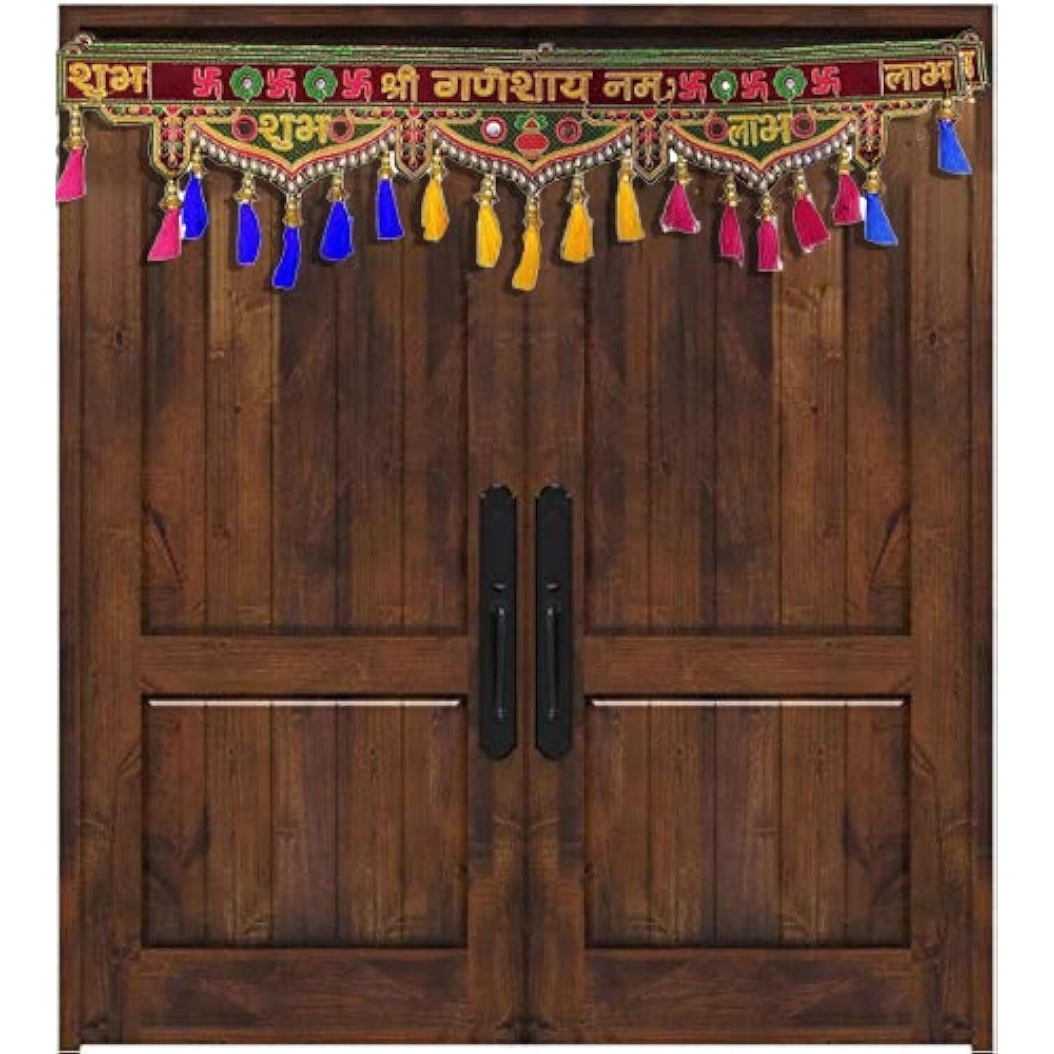 Traditional Ganesha Toran for Pooja Mandir Diwali Decoration Bell Pompom Bandhanwar Bandarwal Toranam for Main Door/Wall Hanging Home Decor Toran Multicolor (37 Inches x 9 Inches)