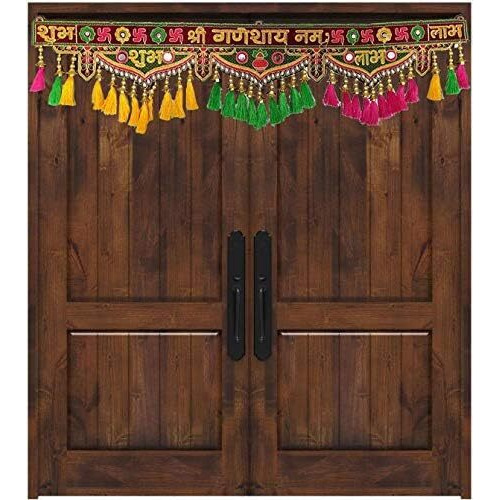 Traditional Ganesha Toran for Pooja Mandir Diwali Decoration Bell Pompom Bandhanwar Bandarwal Toranam for Main Door/Wall Hanging Home Decor Toran Multicolor (37 Inches x 9 Inches)