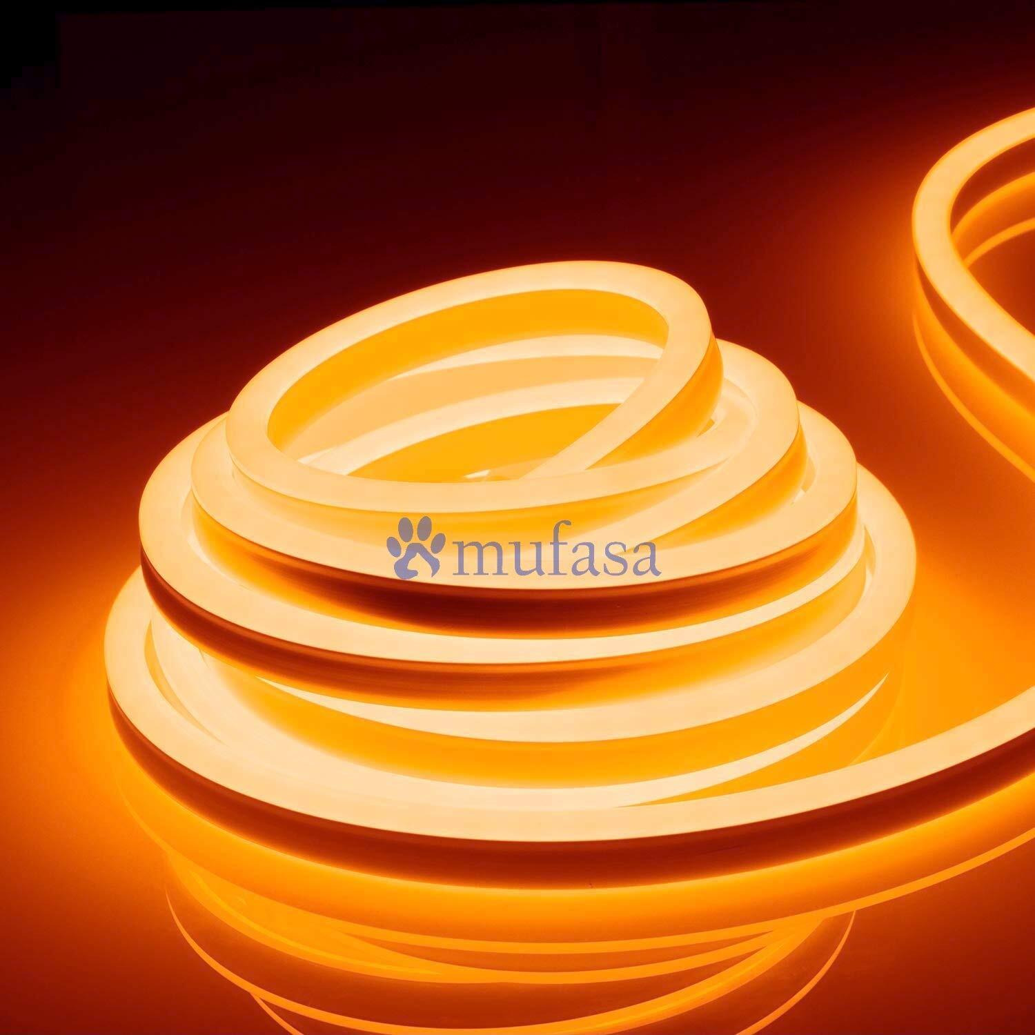 Mufasa LED Neon Light, 8MM Rope Indoor Outdoor Decoration with Connector, Best for Diwali, Festivals 220V AC (NON-ADHESIVE BACK) (Amber) (2 Meter)