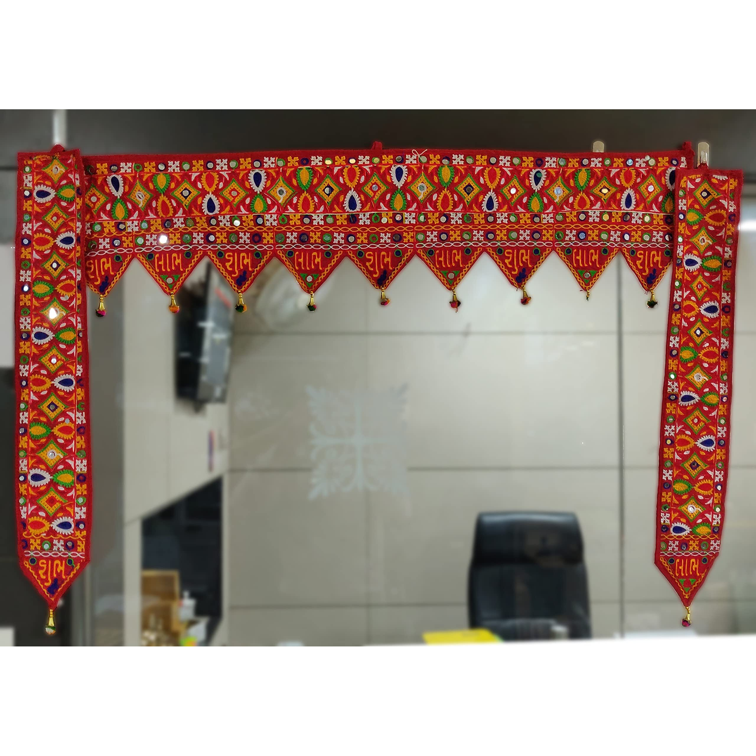 Traditional Embroidery Toran for Pooja,Toran for Main door entrance Mandir, Diwali Decoration Bandhanwar Bandarwal Toranam for Main Door/Wall Hanging Home Decor Toran Multicolor ( 54 Inches x 32 Inches)