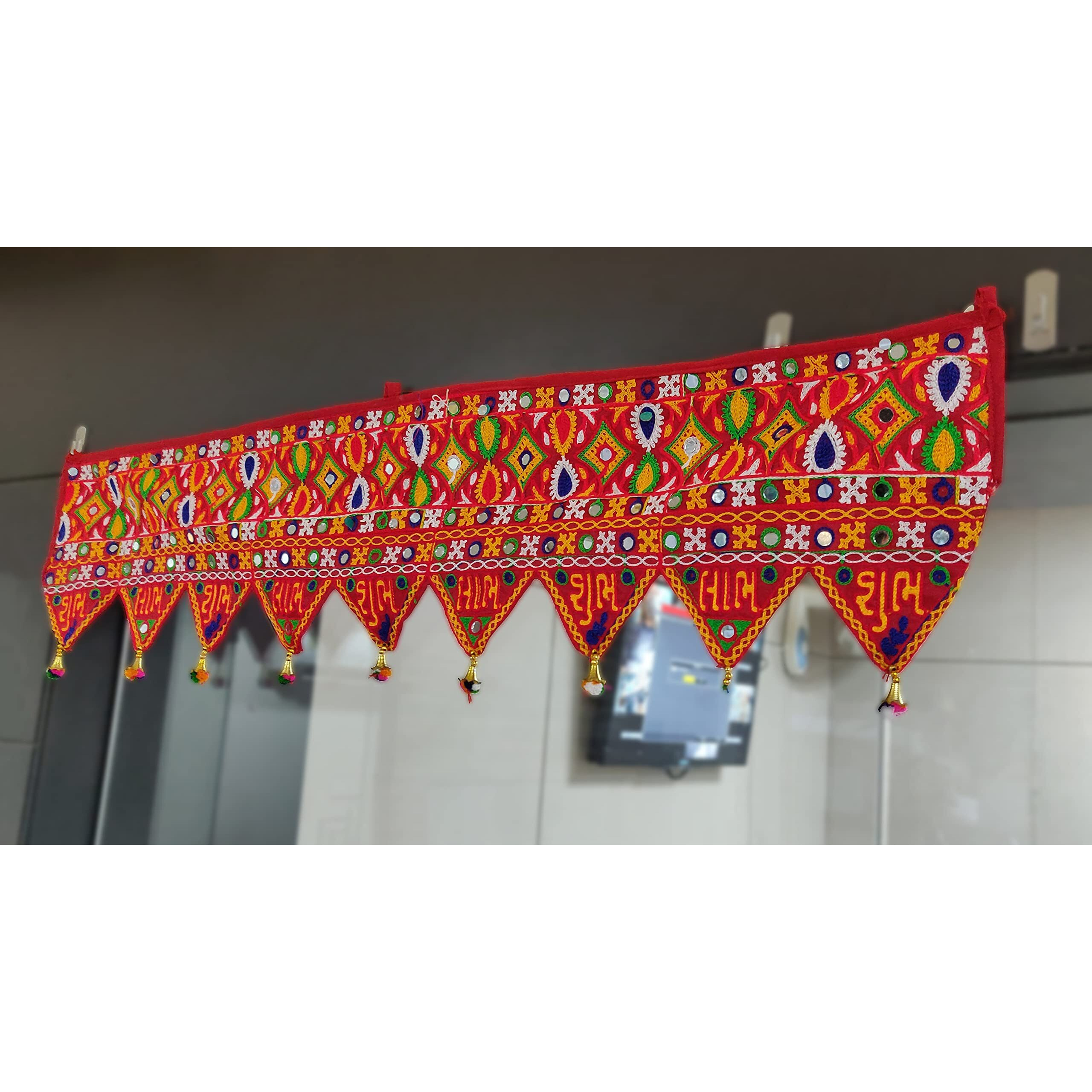 Traditional Embroidery Toran for Pooja,Toran for Main door entrance Mandir, Diwali Decoration Bandhanwar Bandarwal Toranam for Main Door/Wall Hanging Home Decor Toran Multicolor ( 54 Inches x 32 Inches)