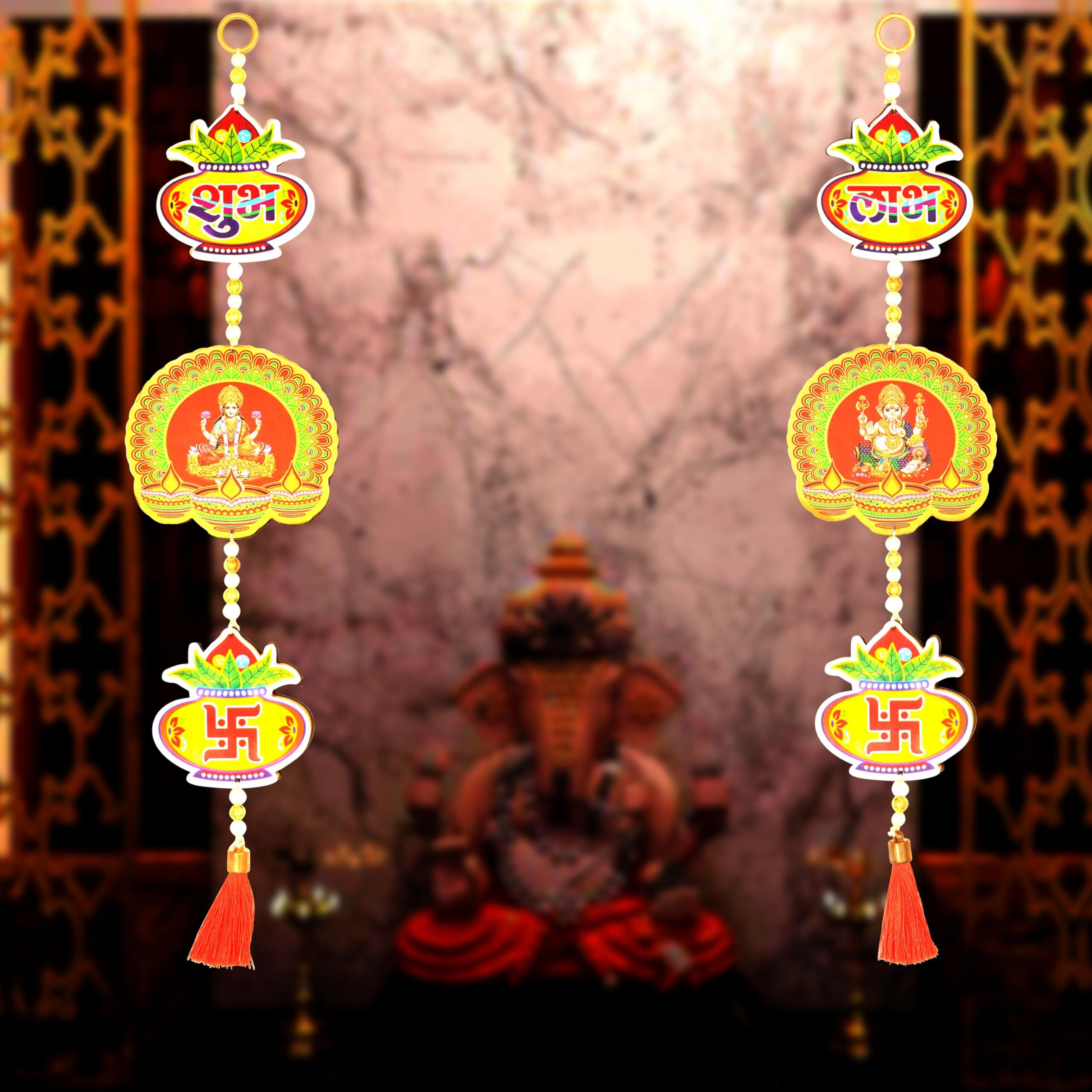 PD Craftozone Handmade Shubh Labh Ganpati Maa Laxmi Swastik Hanging for Home Decor |Wall Decor for Diwali Decor, Wedding Decor and All Festival Decor (Kalash Shape)
