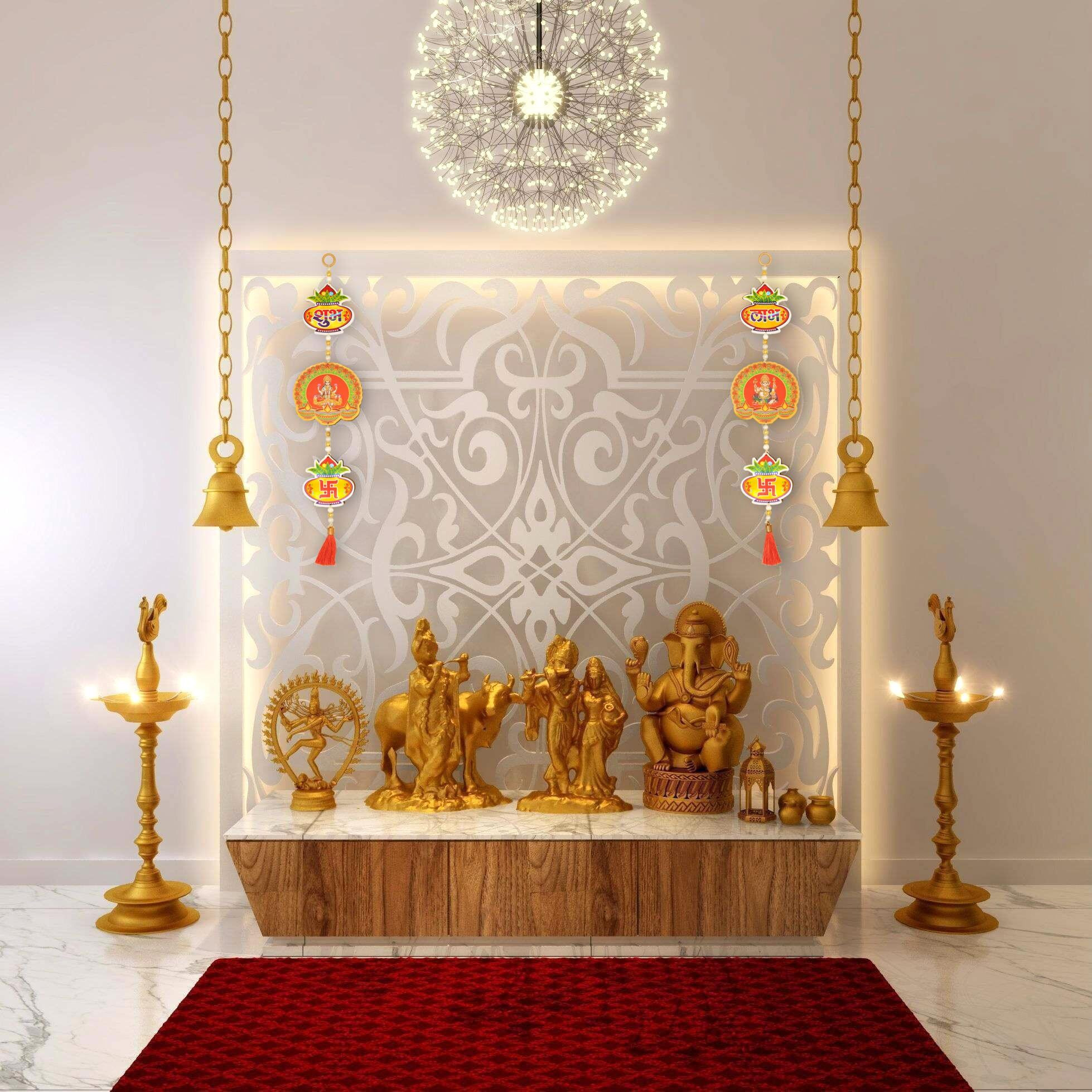 PD Craftozone Handmade Shubh Labh Ganpati Maa Laxmi Swastik Hanging for Home Decor |Wall Decor for Diwali Decor, Wedding Decor and All Festival Decor (Kalash Shape)