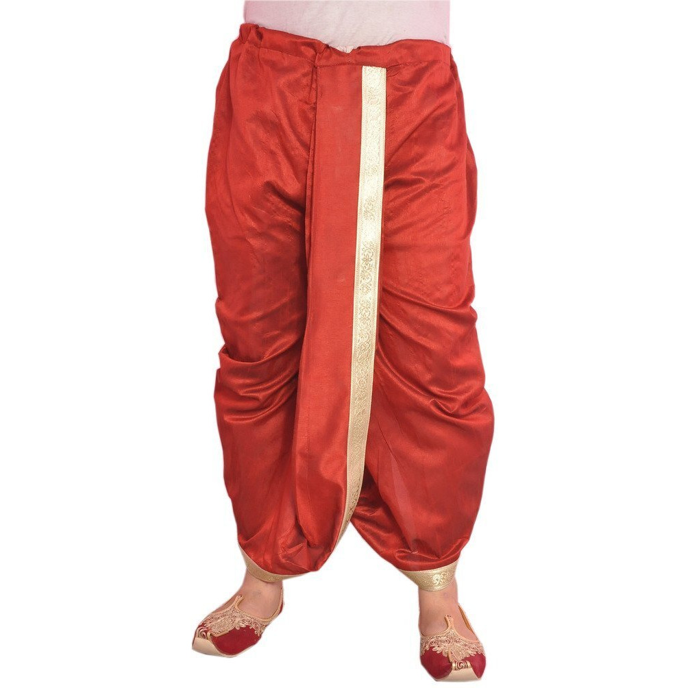 Larwa Mens Silk Solid Stitched Diwali Special Dhoti (Maroon, Free Size)