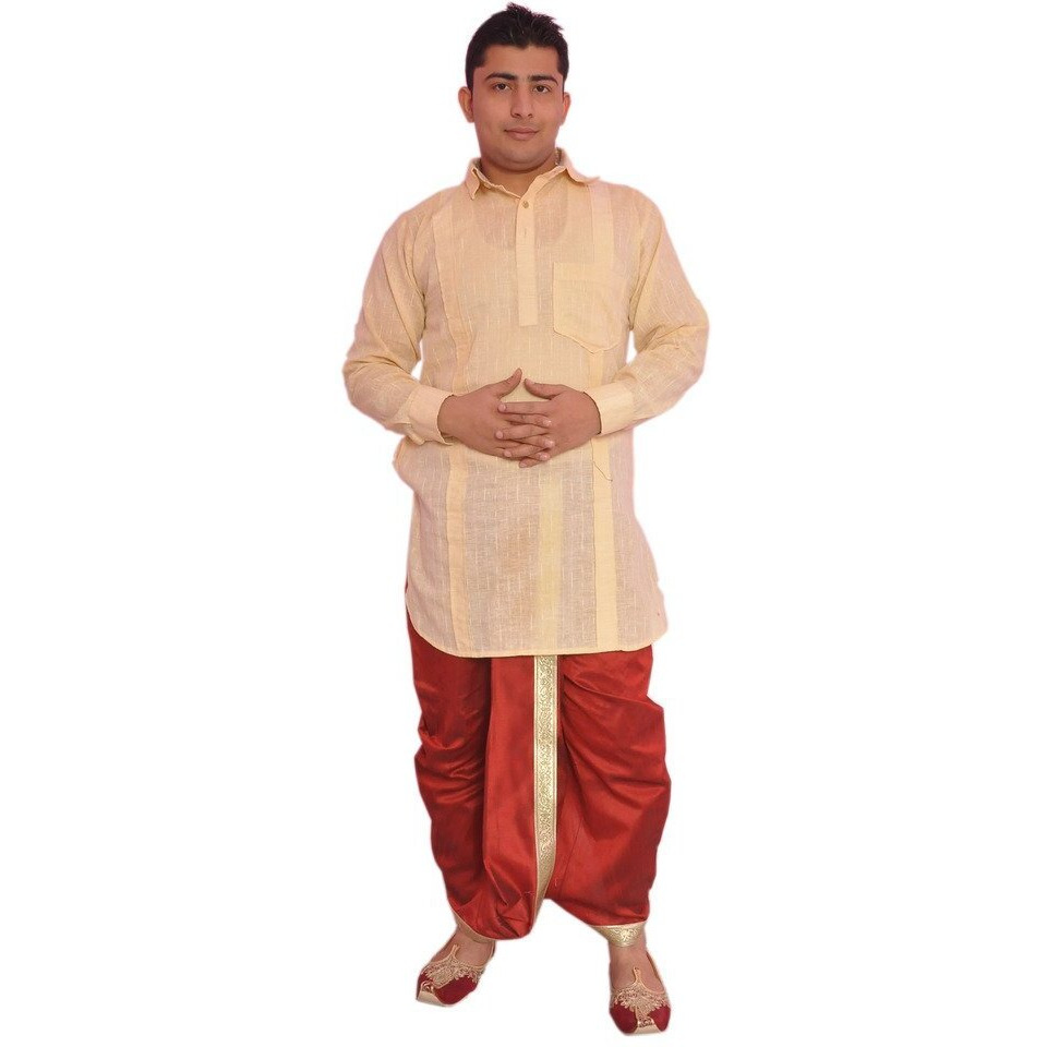 Larwa Mens Silk Solid Stitched Diwali Special Dhoti (Maroon, Free Size)