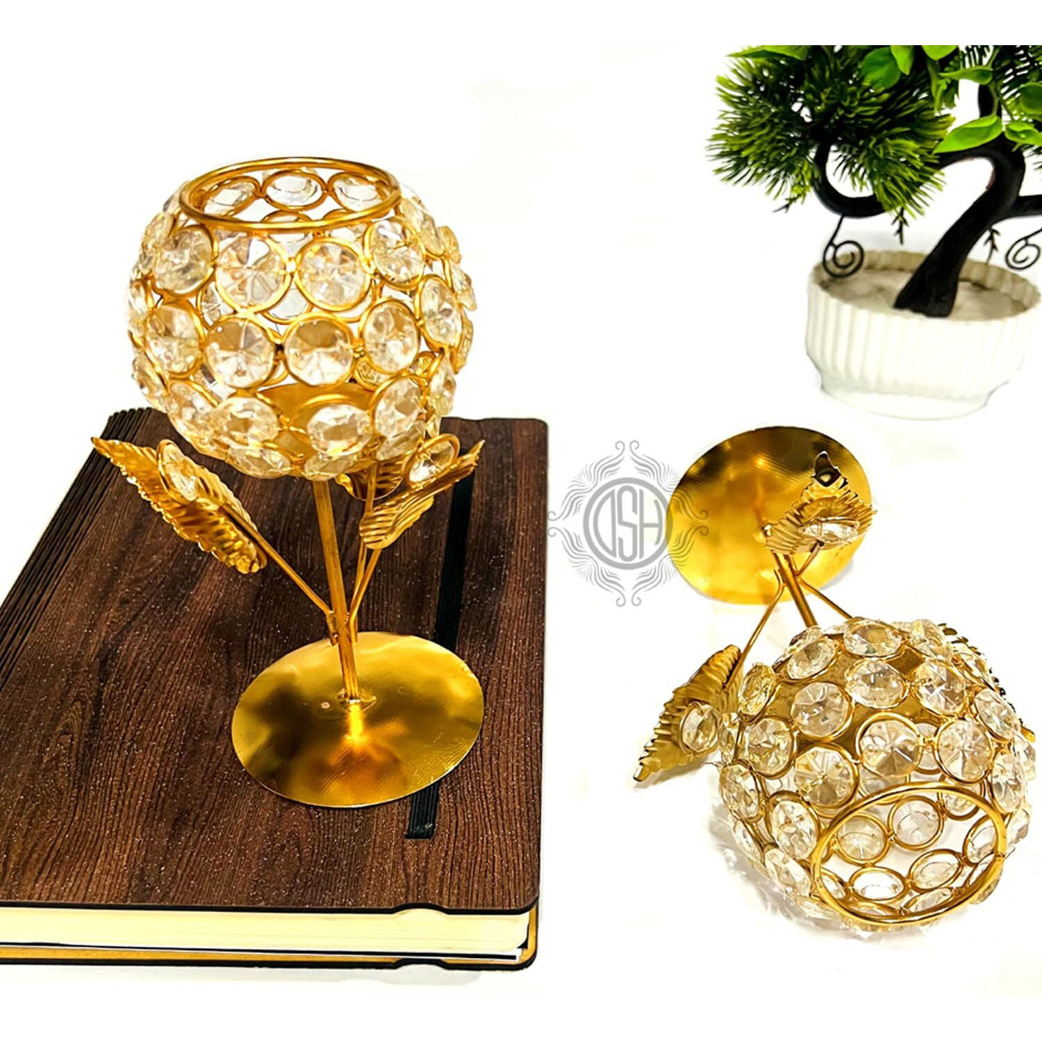 DSH CRAFTING YOUR CURIOSITY Crystal Rose Votive Candle Holder Candle Stand Set of 2 for Home Decor Living Room,Diwali Decoration Tea Light Candle Holder (2 pcs)